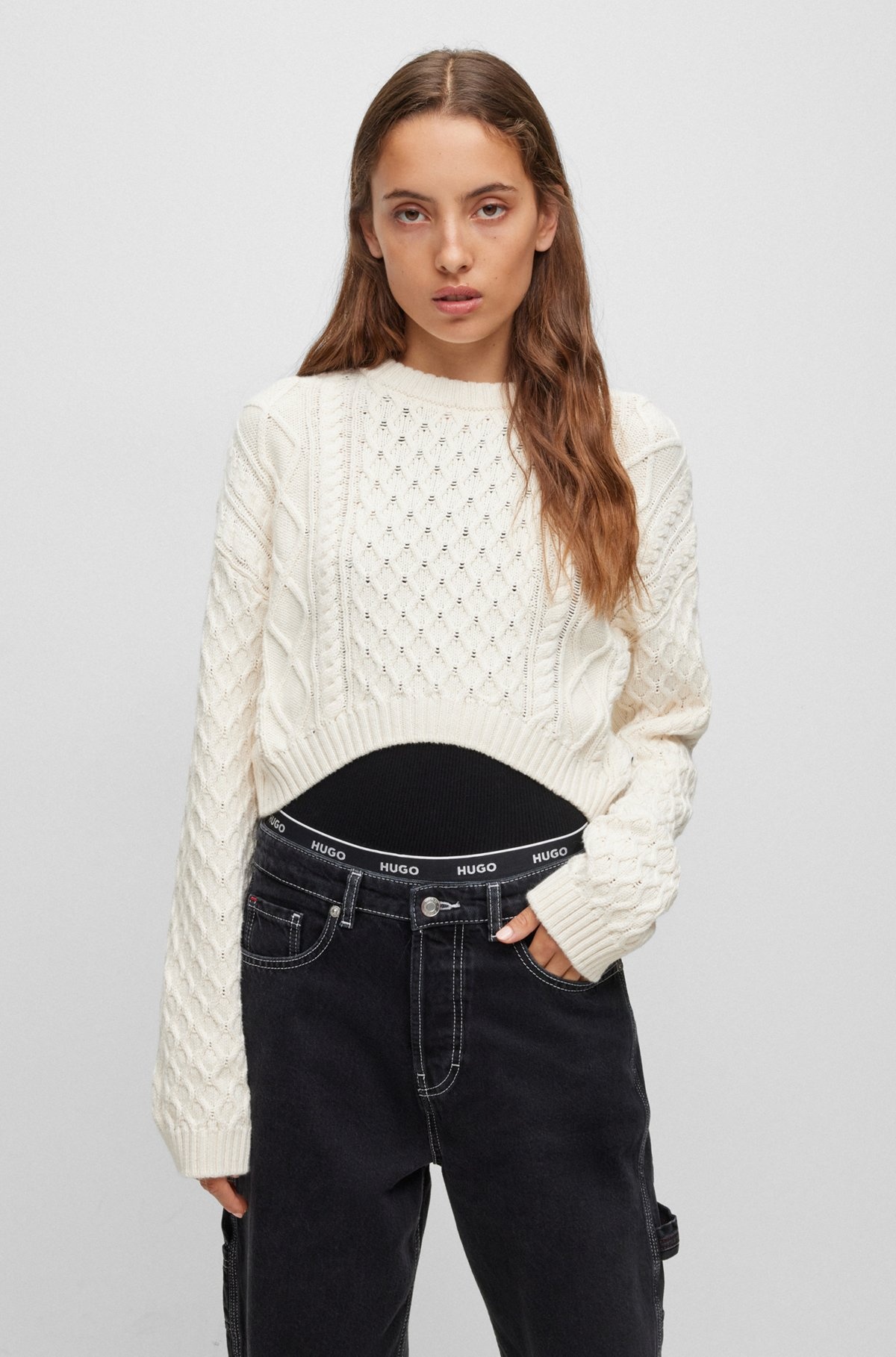 COTTON-BLEND SWEATER WITH CABLE-KNIT STRUCTURE - 2