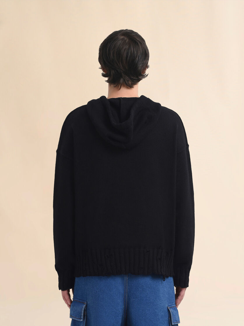 BLACK DISHEVELLED COTTON HOODIE WITH MARNI MENDING - 3