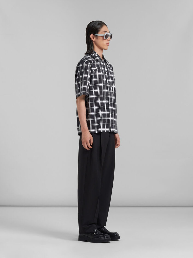BLACK CHECKED POPLIN BOWLING SHIRT 5