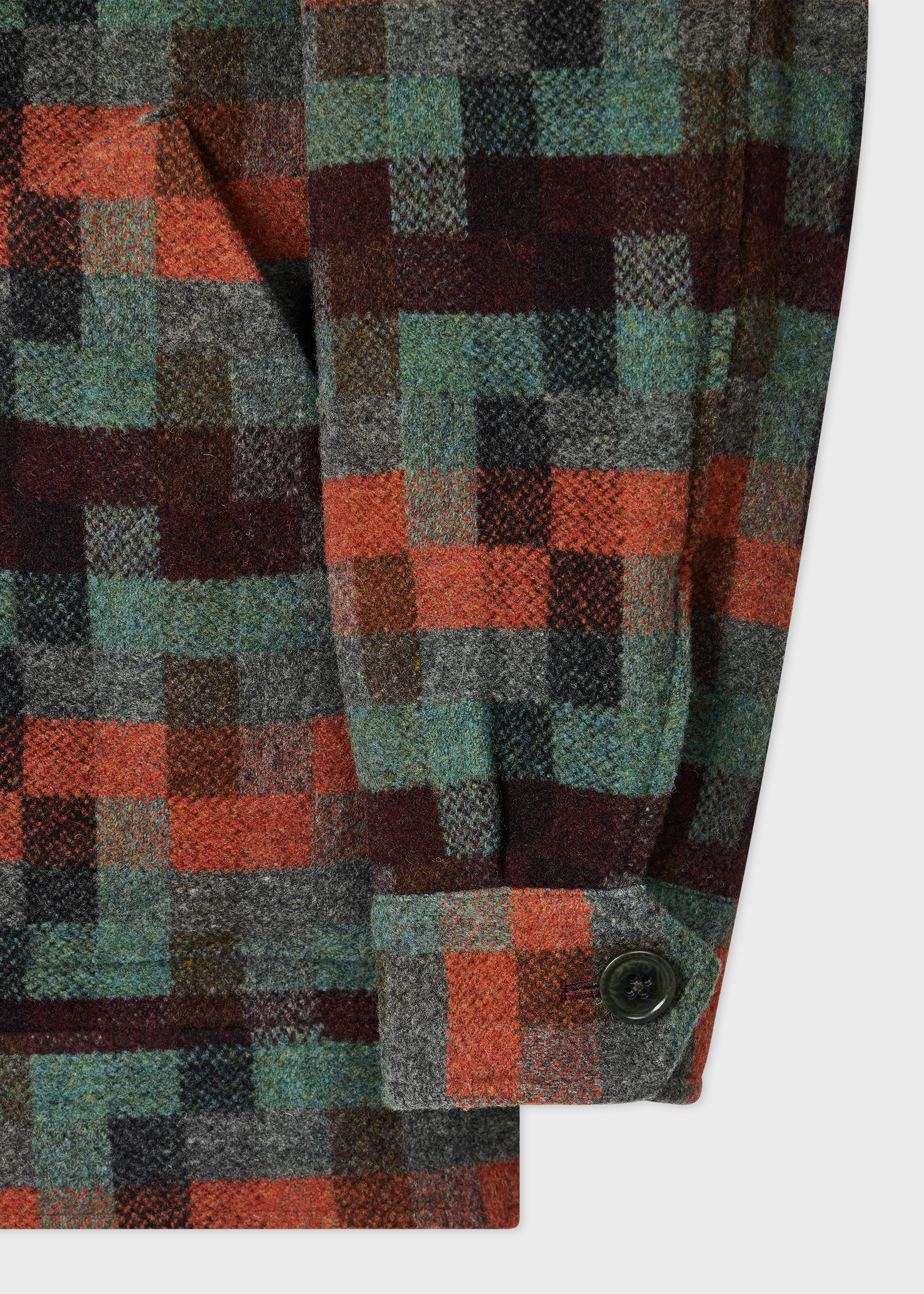Teal Jacquard Check Wool Zip Jacket - 3