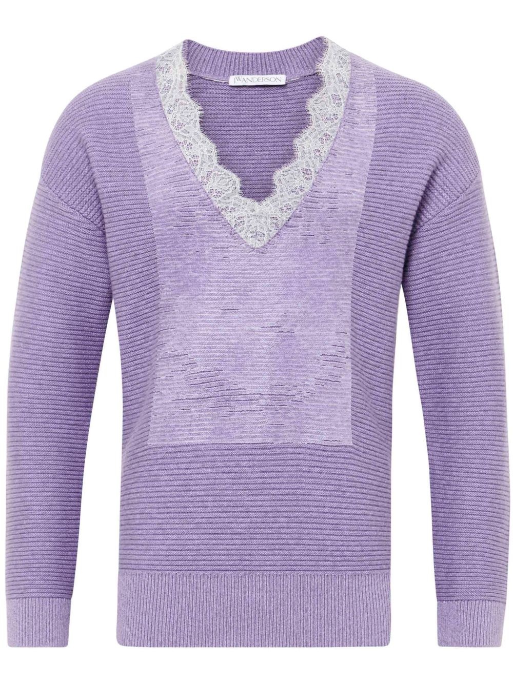V-neck lace-trim sweater - 1