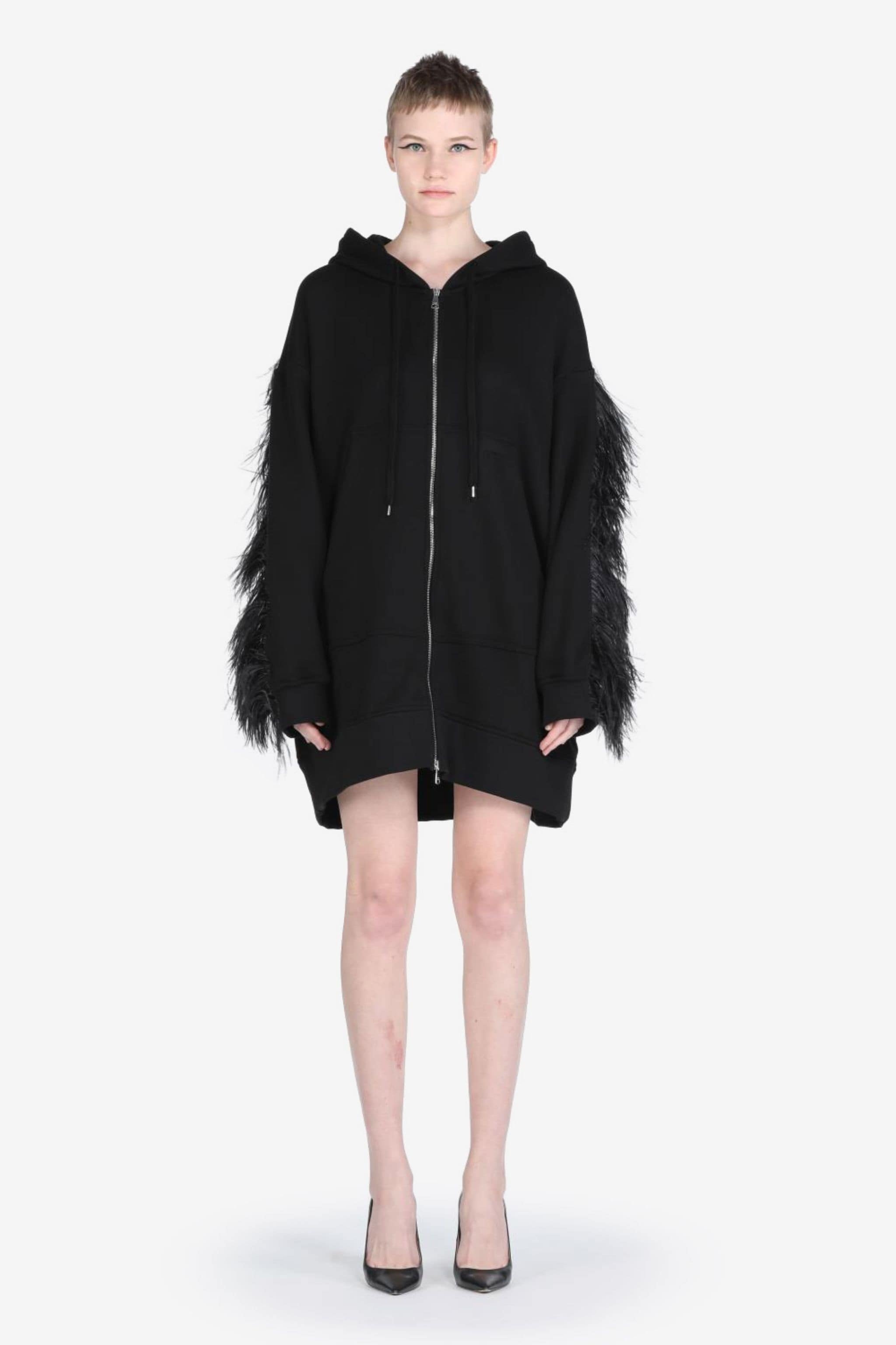 FEATHER-TRIMMED OVERSIZED HOODIE - 1