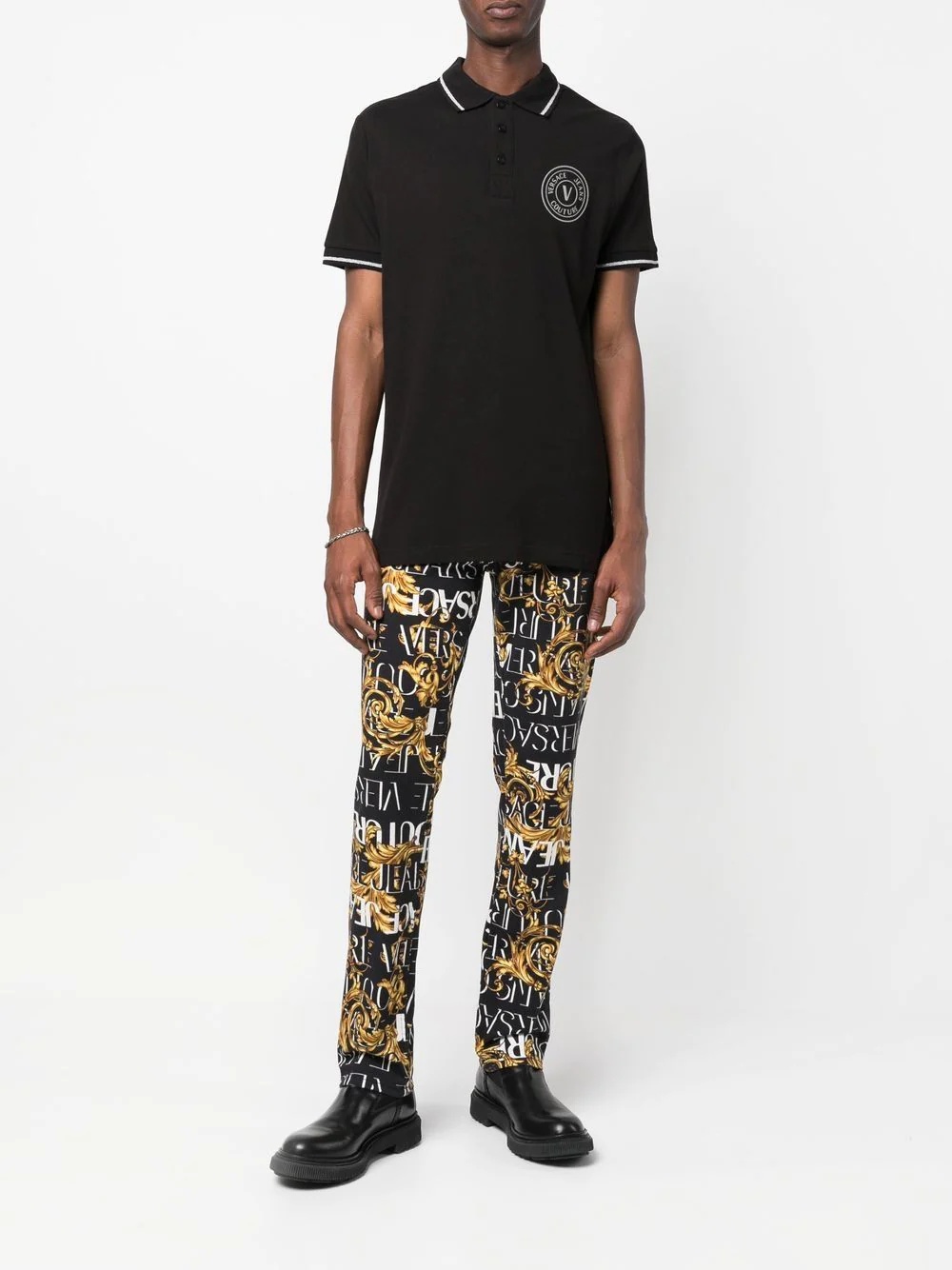 logo-baroque print jeans - 2