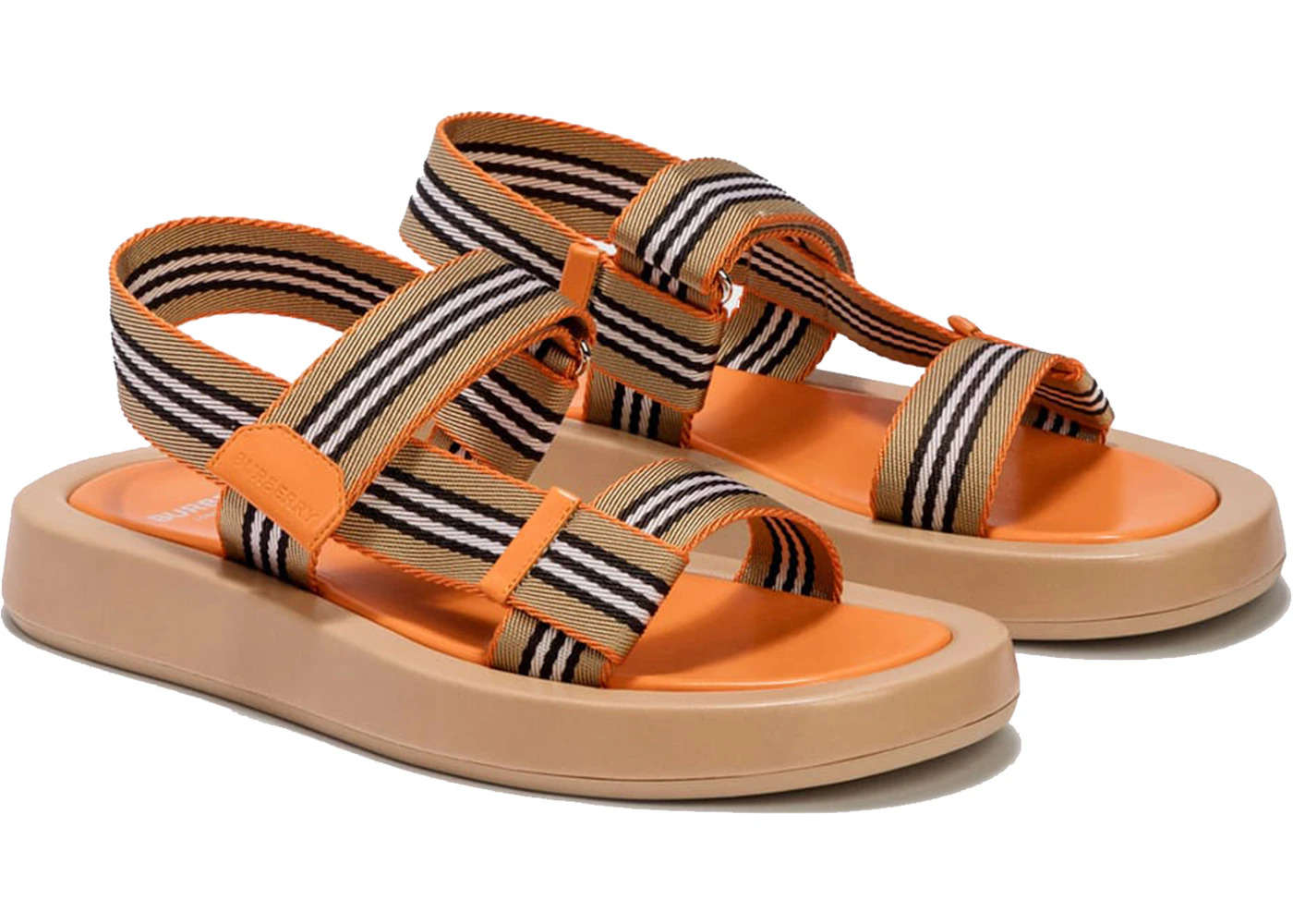 Burberry Icon Stripe Stap Sandals Beige Orange Lambskin (Women's) - 3