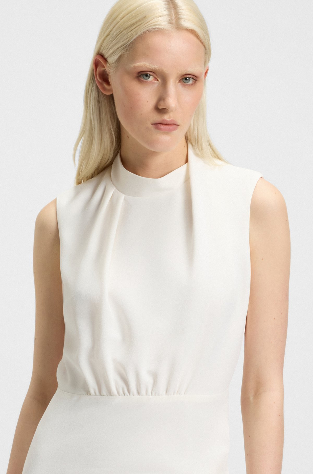 LONG-LENGTH DRESS IN CREPE WITH DRAPED MOCK NECKLINE - 5