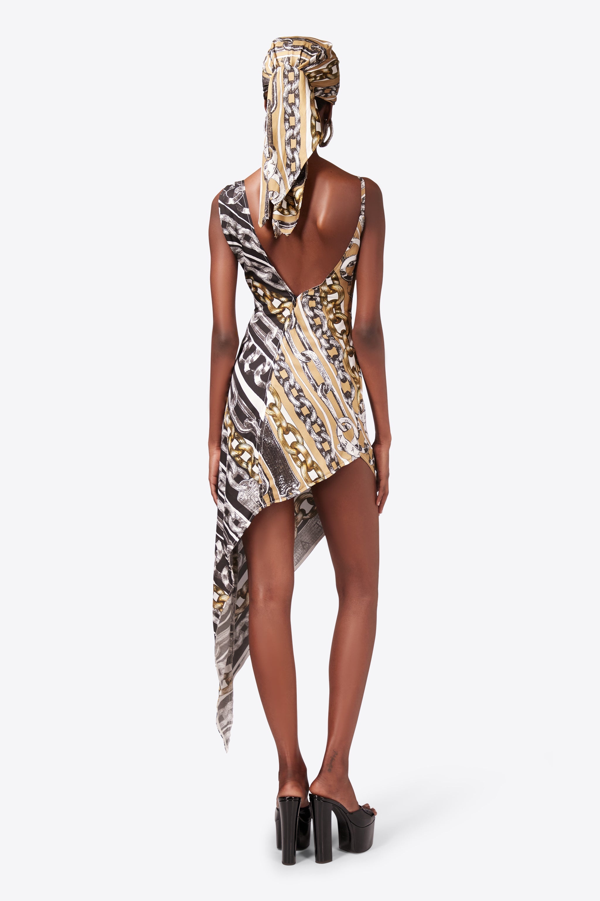 CHAIN PRINTED CRYSTAL LINK SLIP DRESS - 6