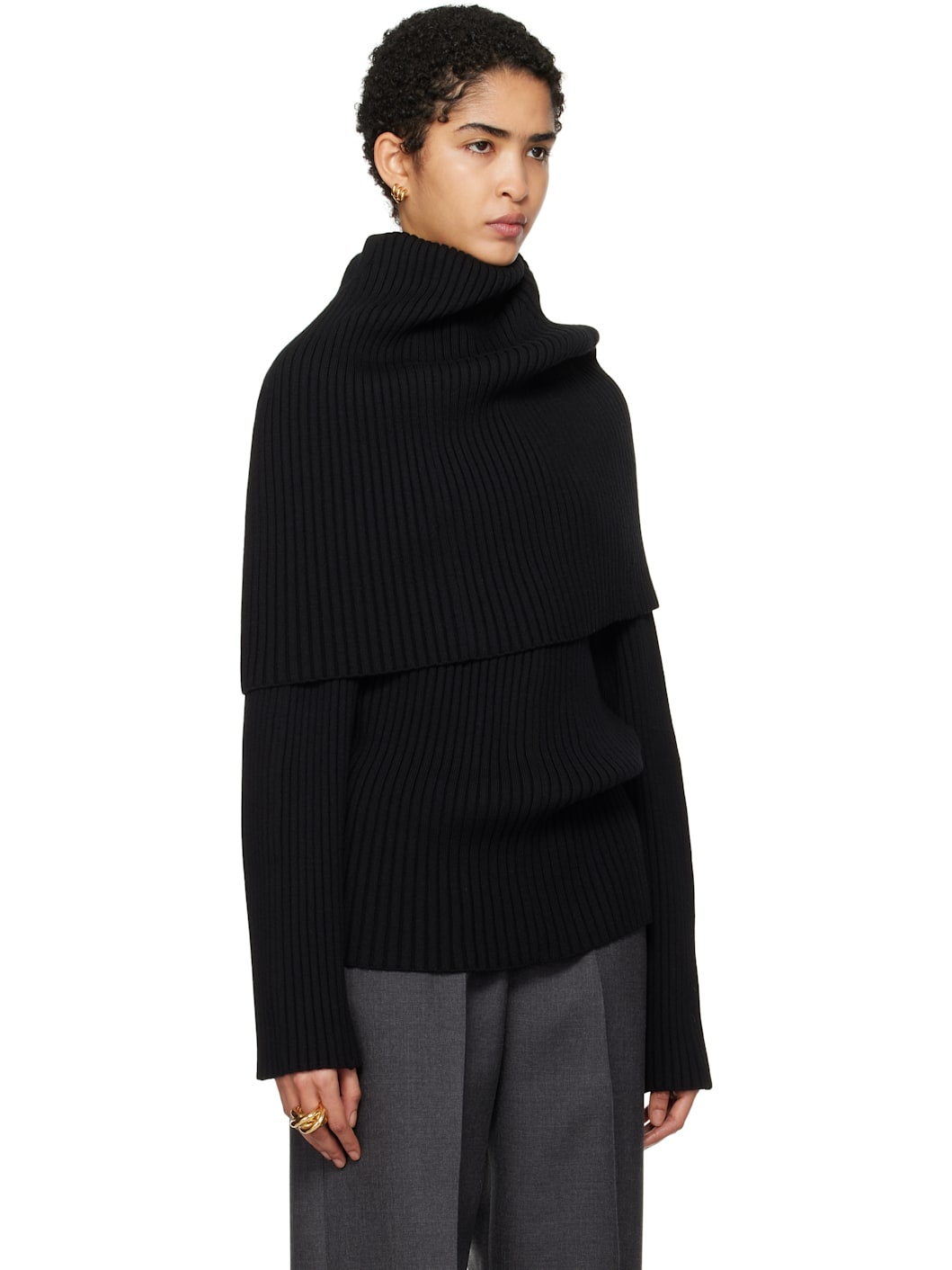 Black Covered Shoulders Turtleneck - 2