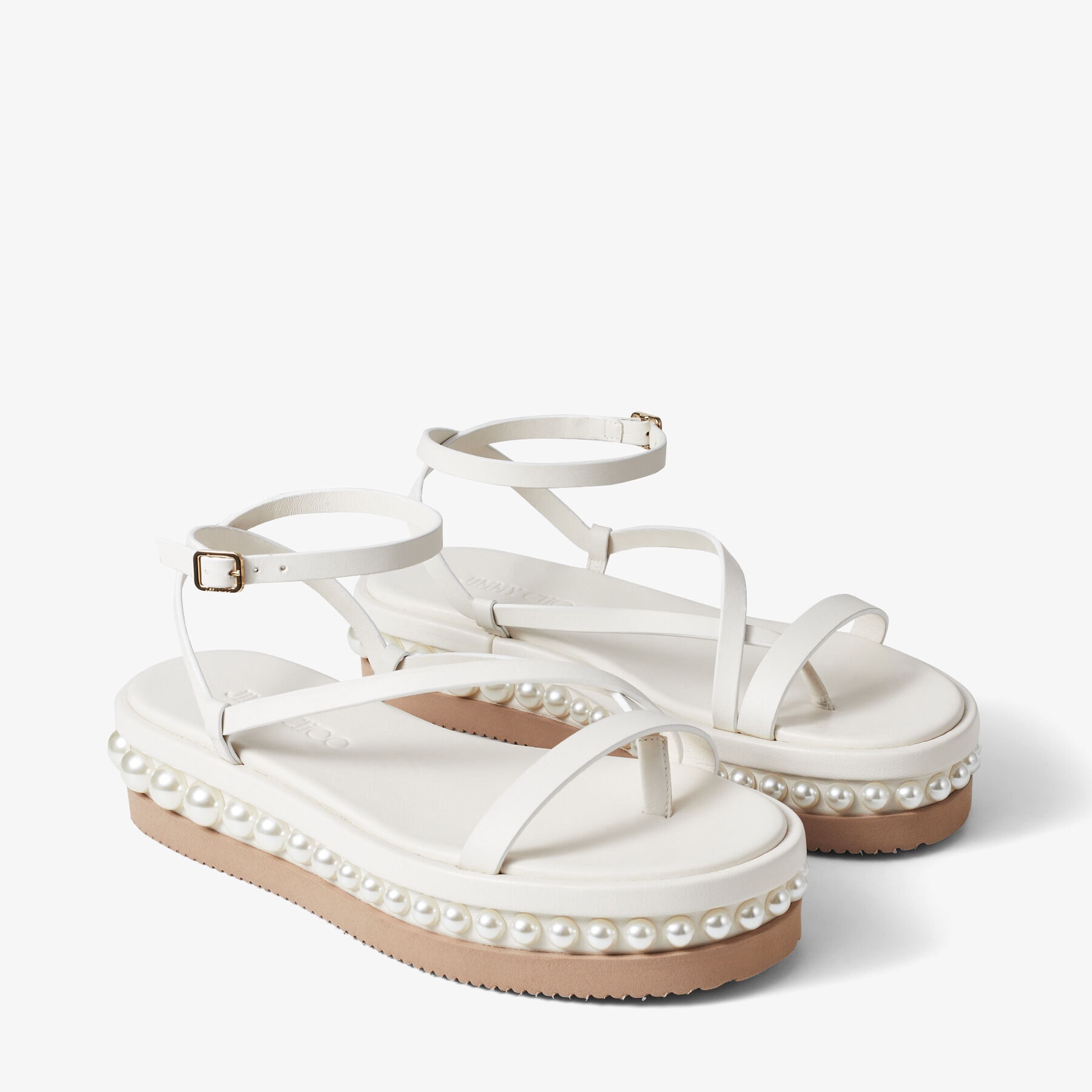 Pine Flat
Latte Vachetta Leather Platform Sandals with Pearl Embellishment - 3