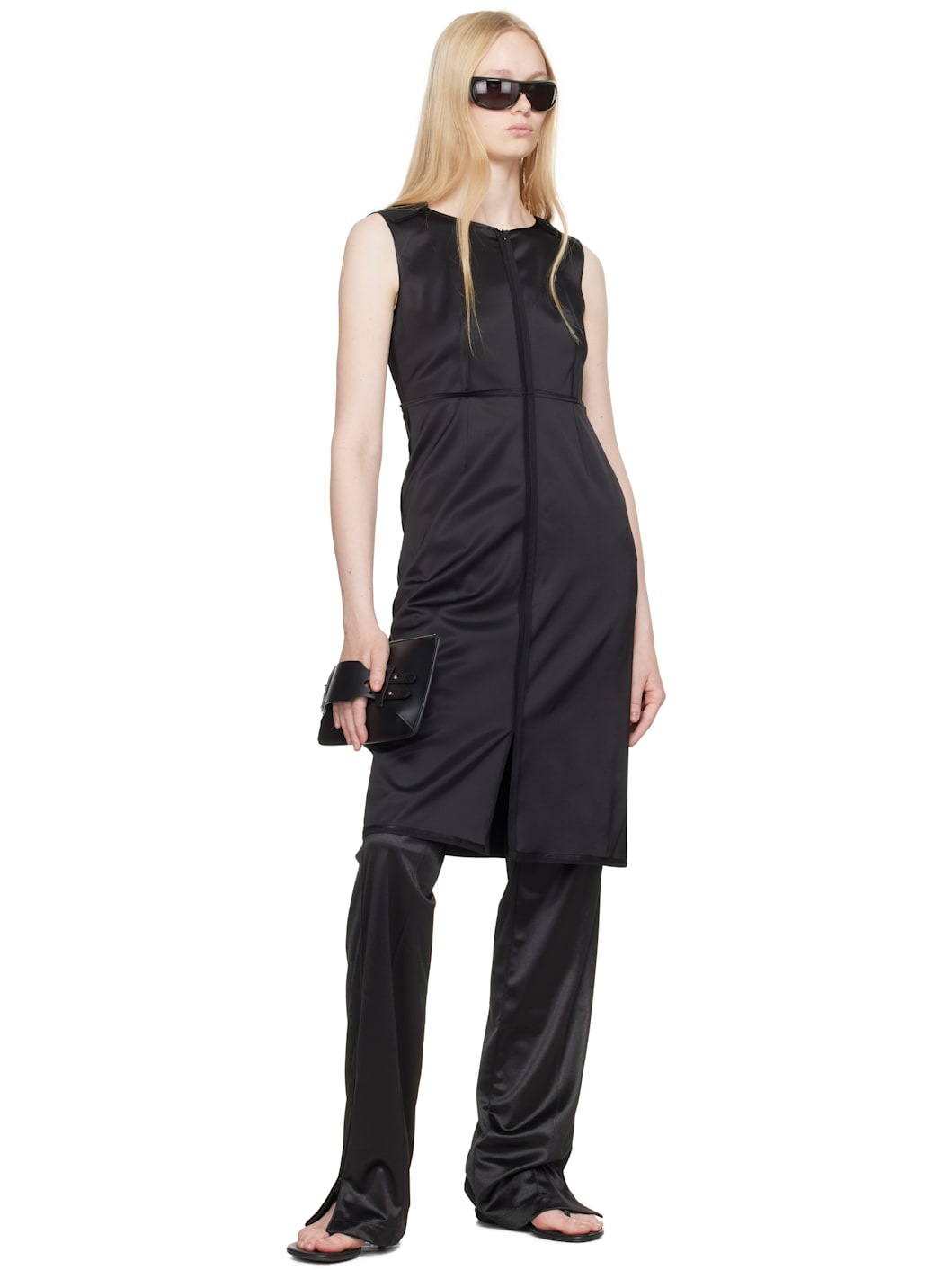 Black Satin Stretch Midi Dress - 4