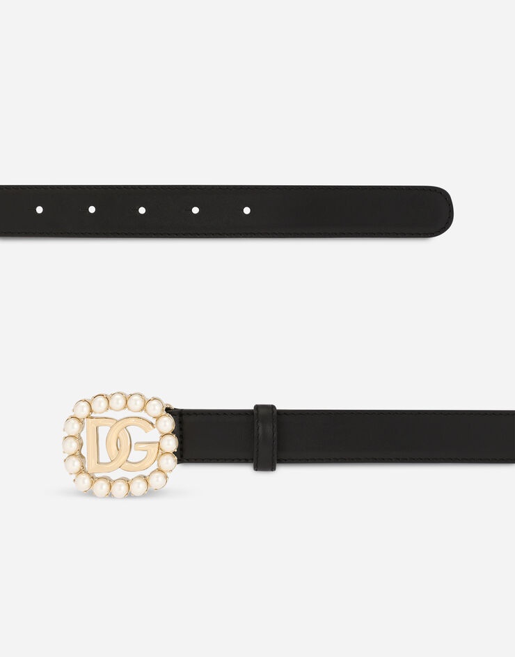 Calfskin belt with DG logo with pearls - 2