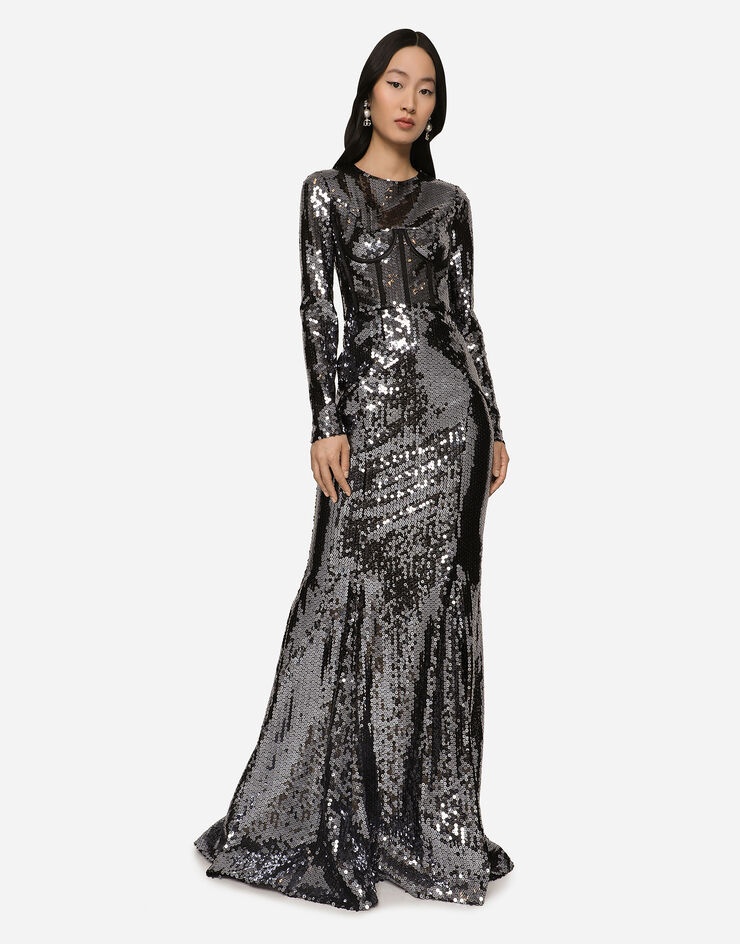 Long sequined dress with corset detailing - 5