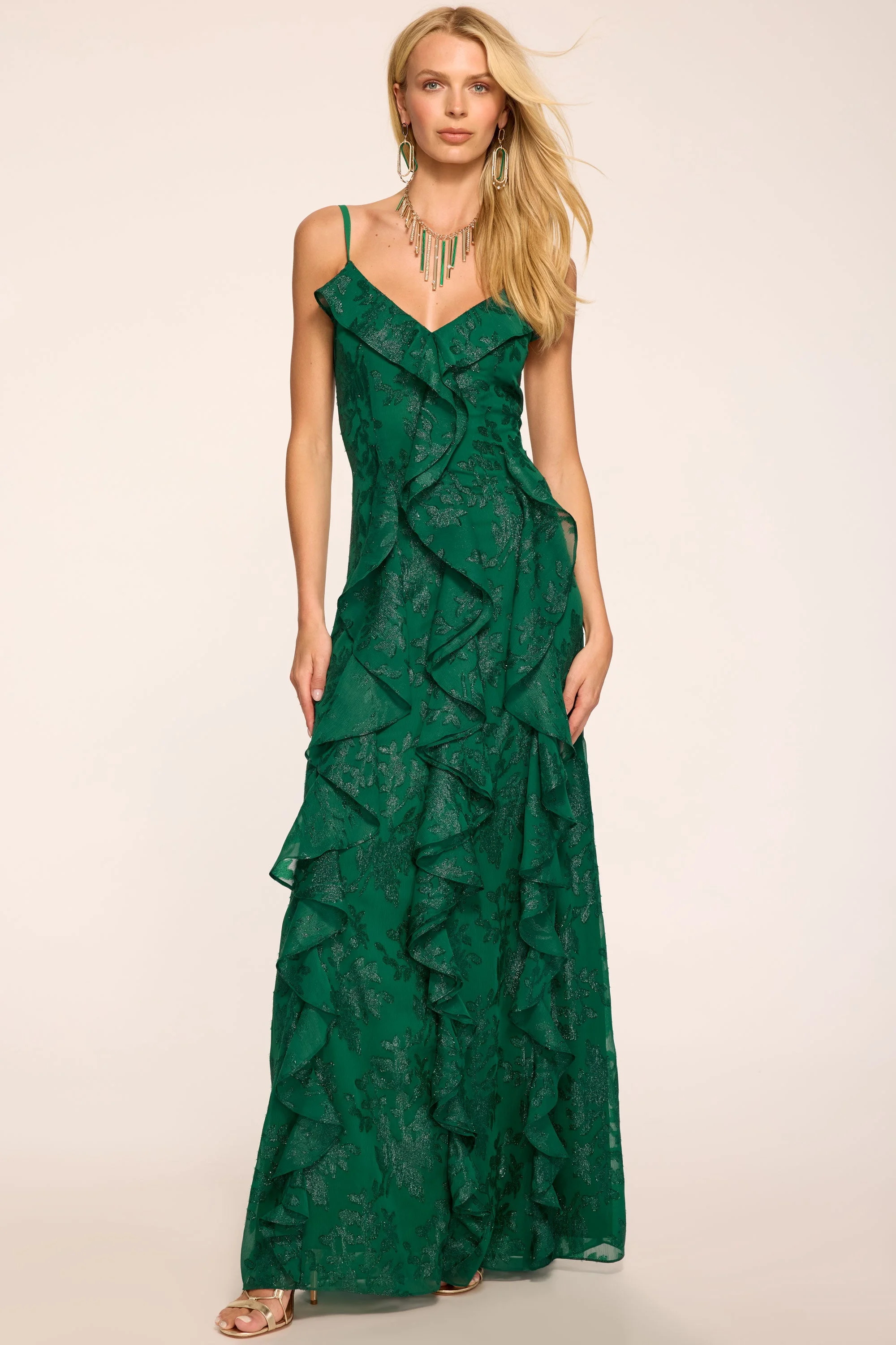 Penelope Ruffled Jacquard Gown - 1