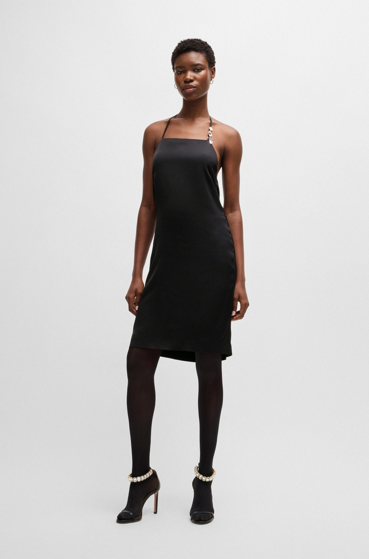 HALTER-STRAP DRESS IN SATIN WITH CRYSTAL TRIM - 3
