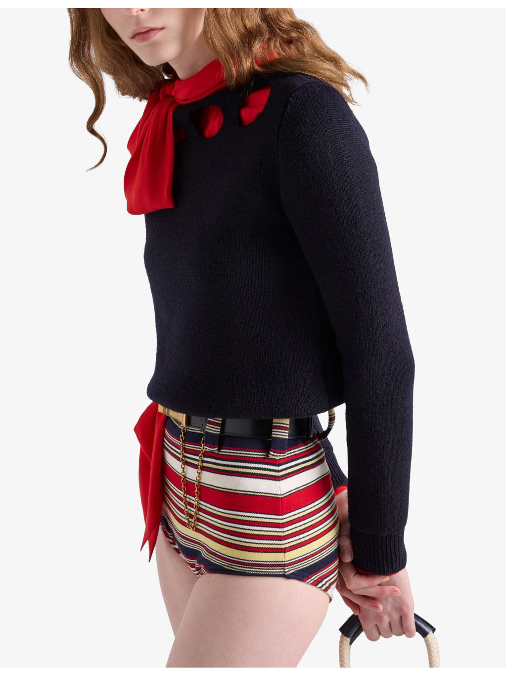 Boat-Neck Cut-Out Cotton Knitted Jumper - 3