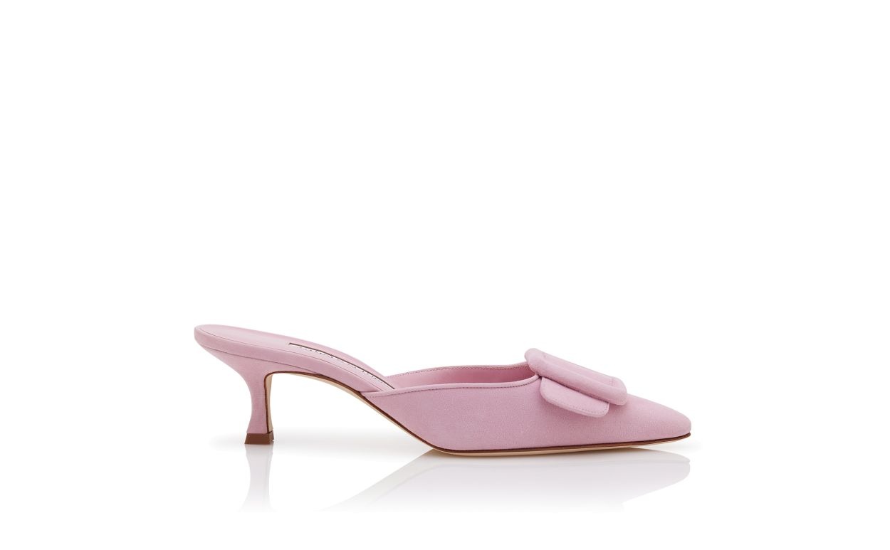 Pink Suede Buckle Detail Mules - 1