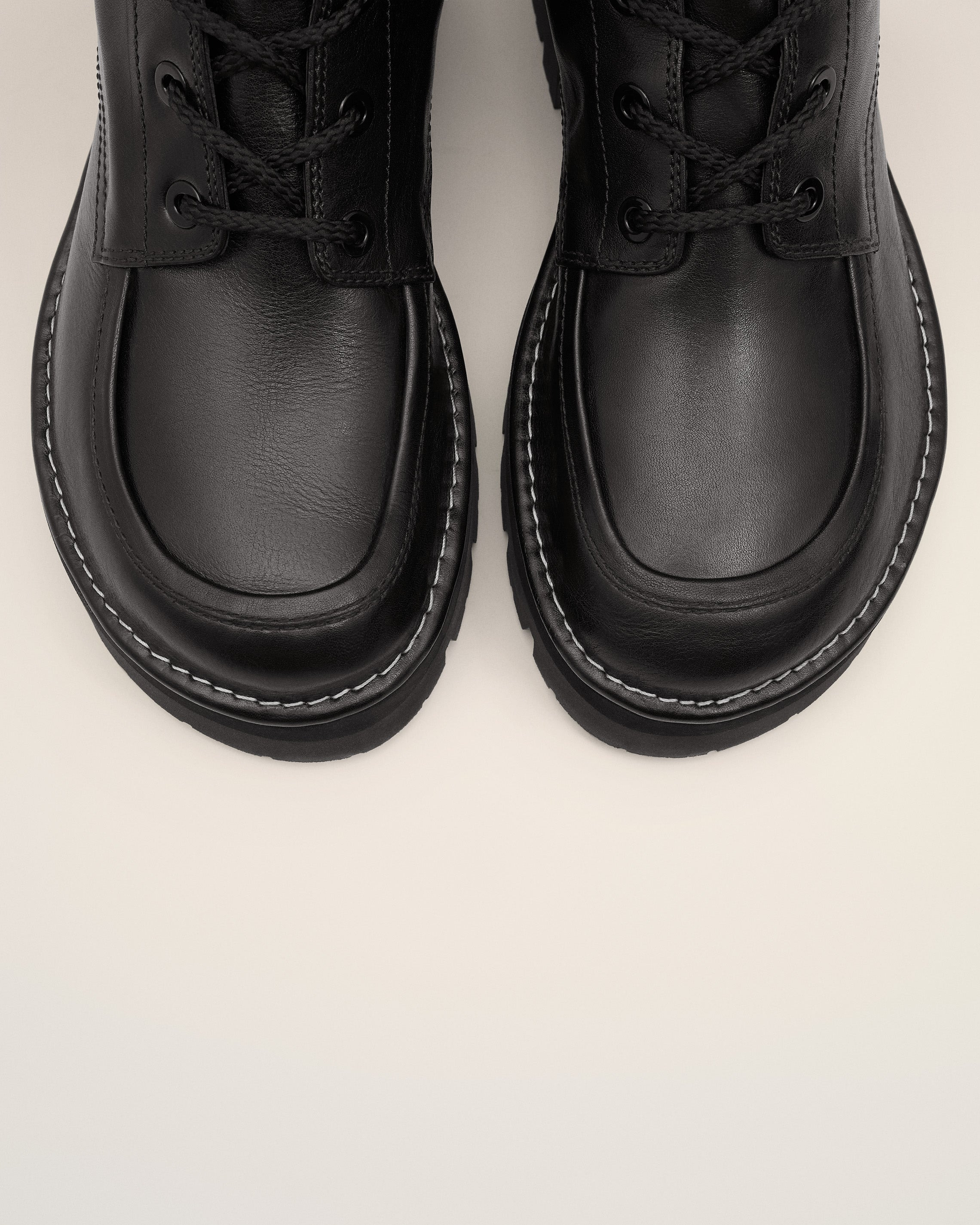 BLACK LEATHER ANATOMICAL TOE LACED UP BOOTS - 4