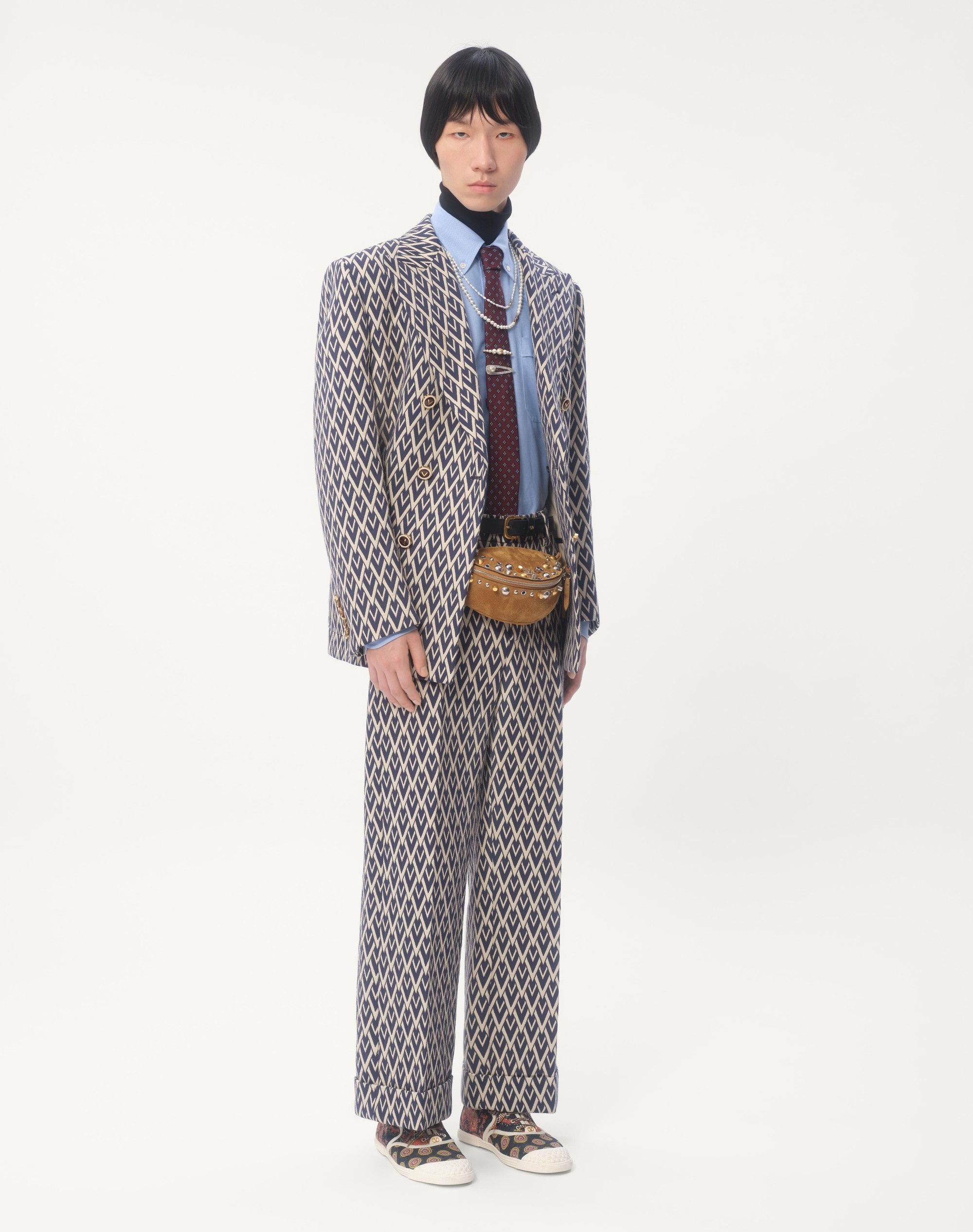 WOOL PANTS WITH CUFFS WITH TOUTE LA V JACQUARD PATTERN - 2