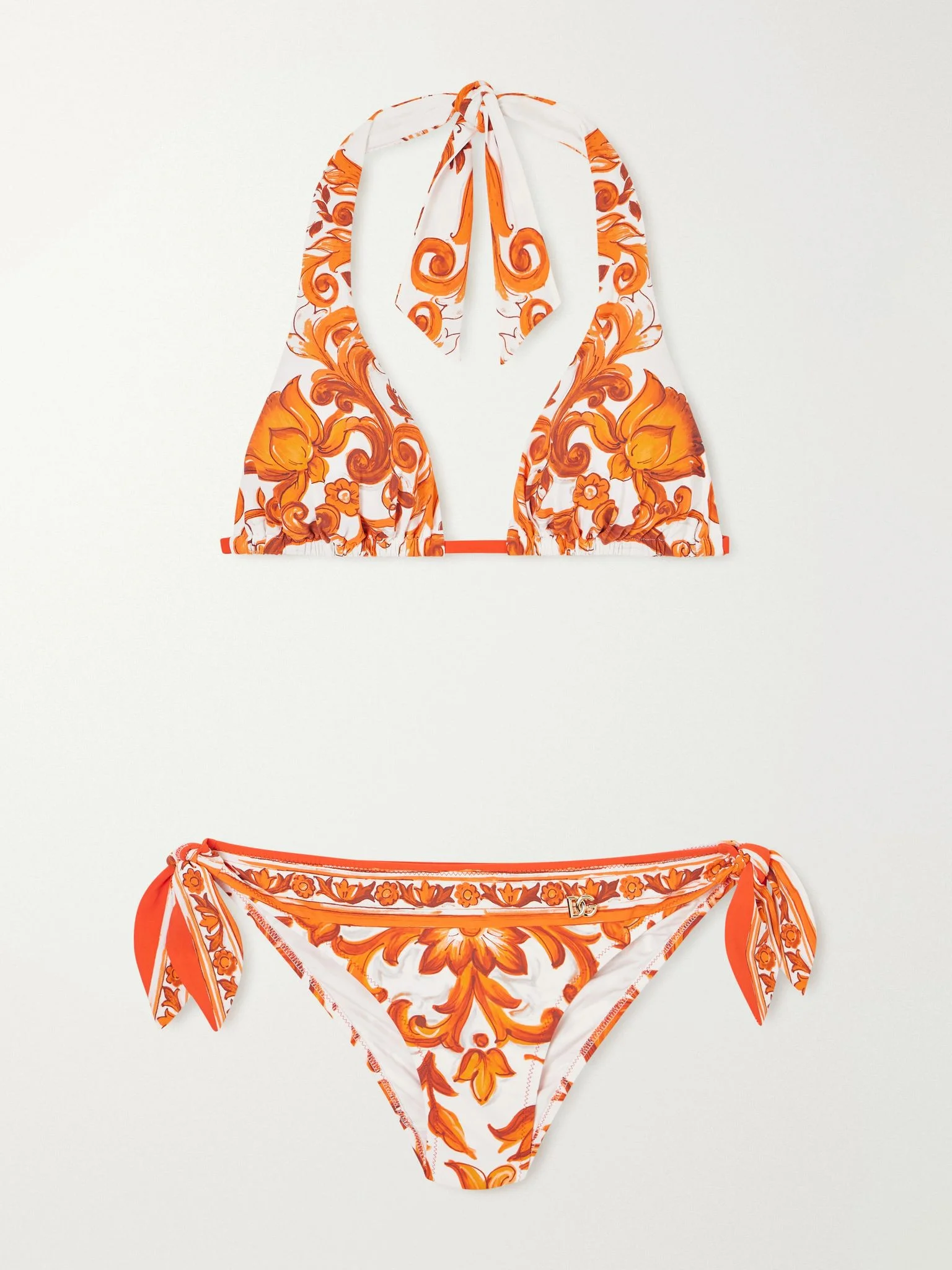 Maiolica knotted printed halterneck bikini Orange - 1