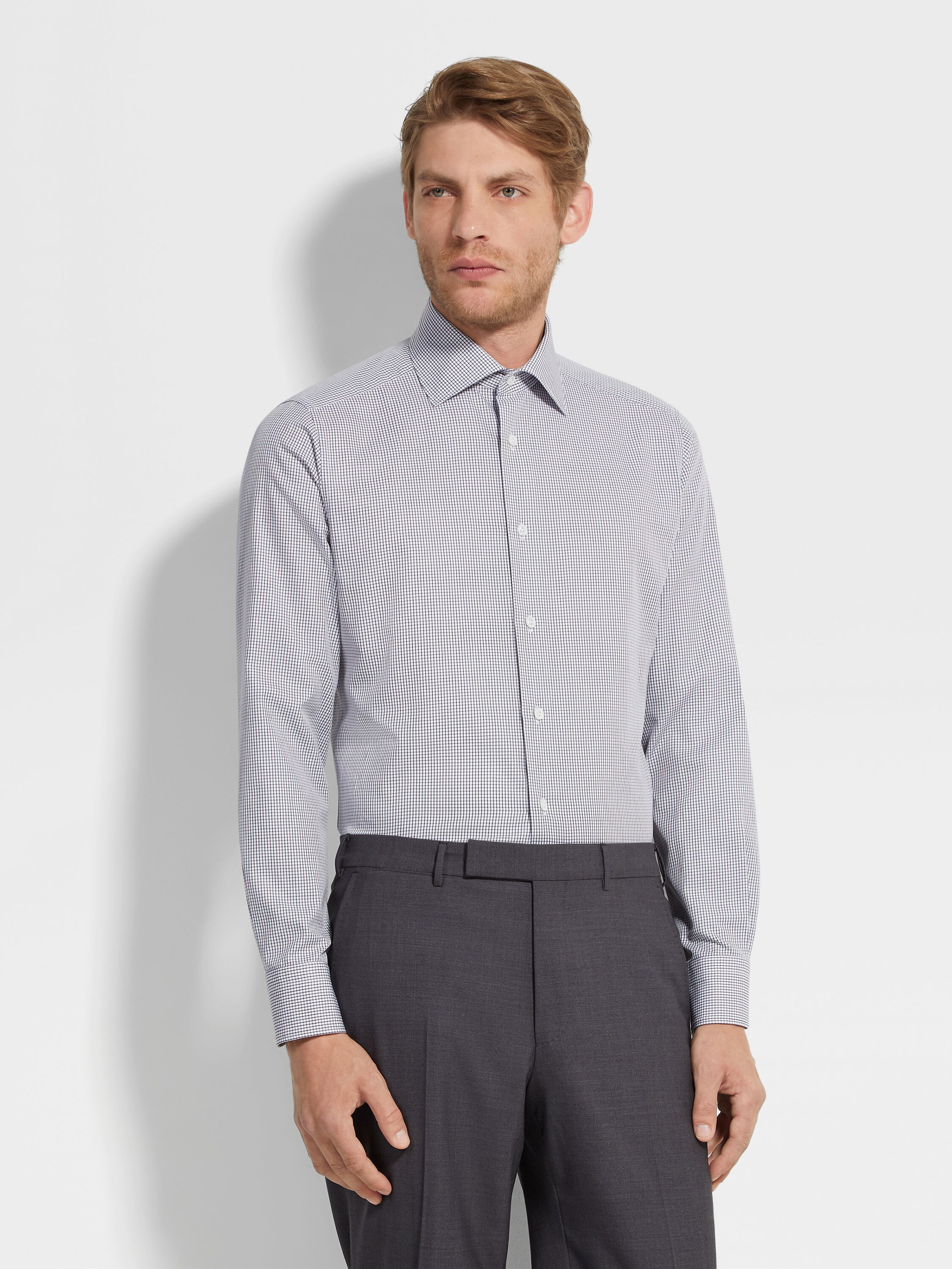 NAVY BLUE AND WHITE CHECKED CENTOVENTIMILA COTTON SHIRT - 3