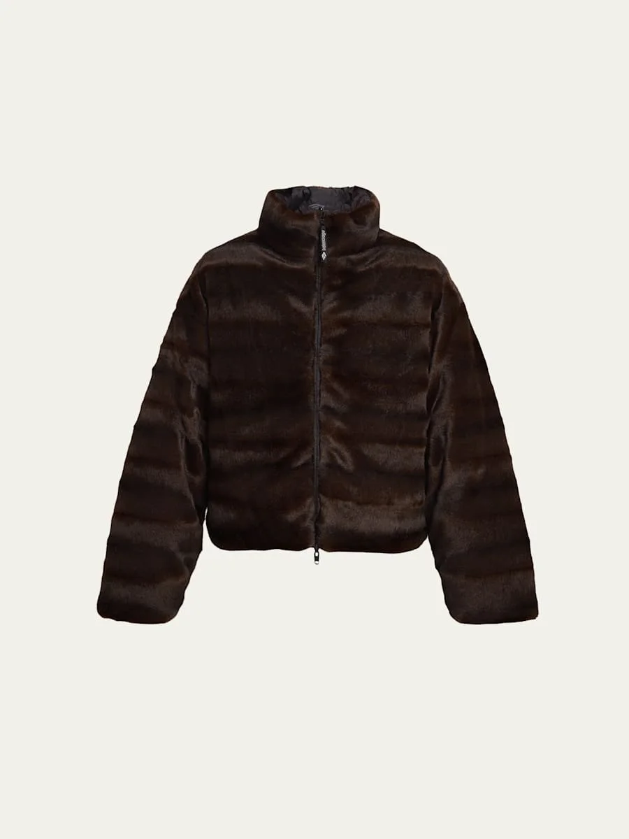 Faux Fur Reversible Nylon Puffer Jacket - 1