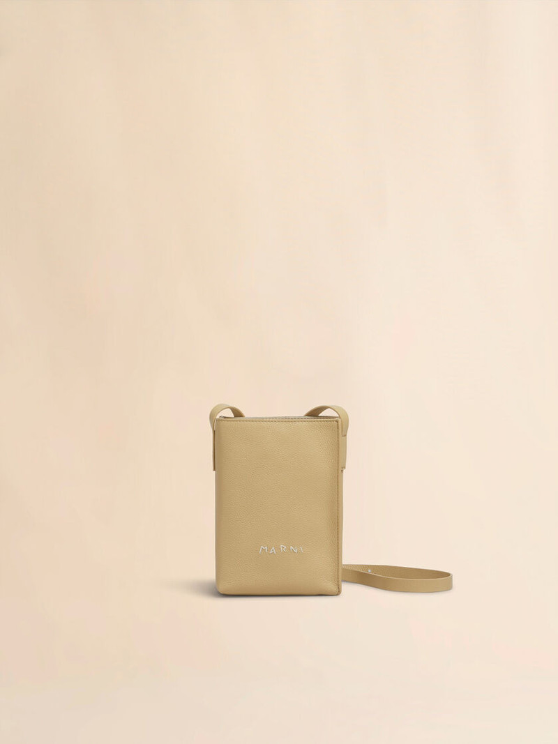 BROWN LEATHER MUSEO NANO BAG WITH MARNI SYMBOL EMBROIDERY 1