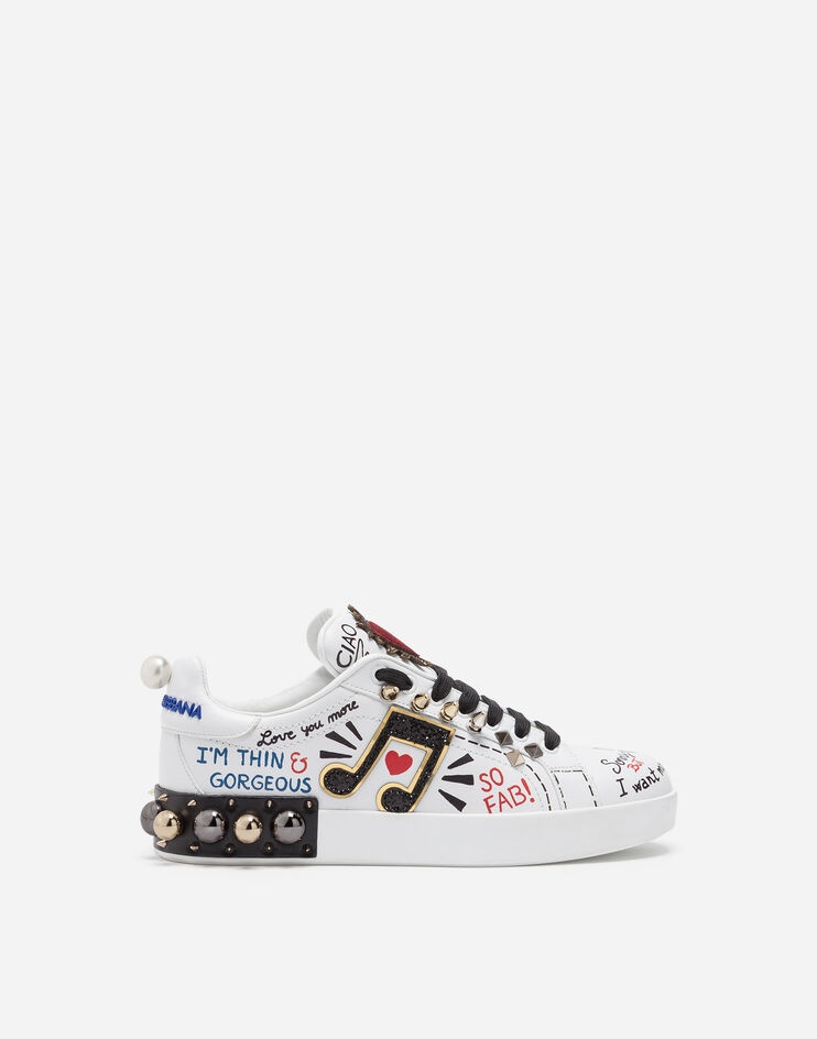 Printed calfskin nappa Portofino sneakers with patch and embroidery - 1