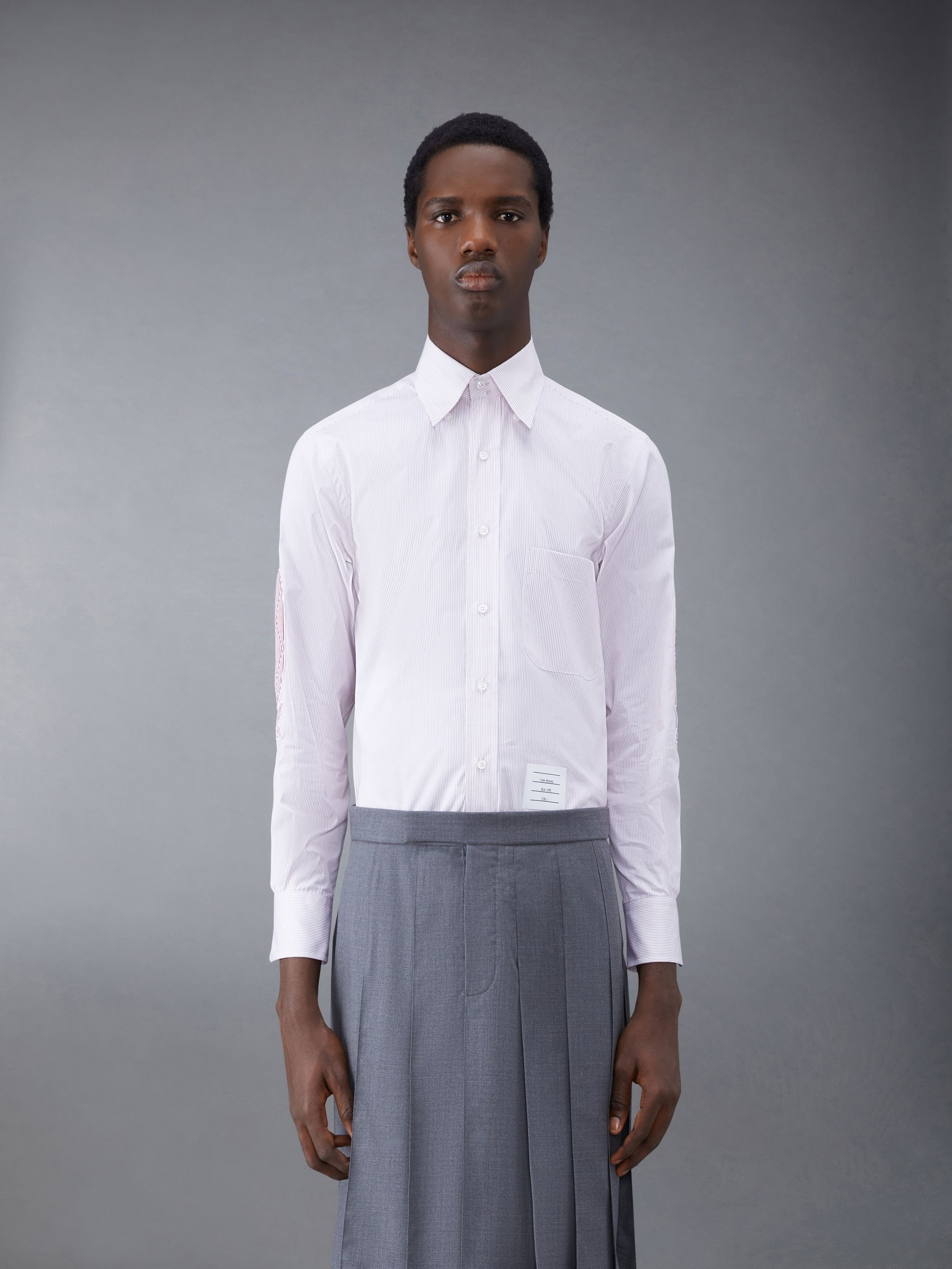 Micro Pinstripe Poplin Whale Patch Round Hem Shirt - 1
