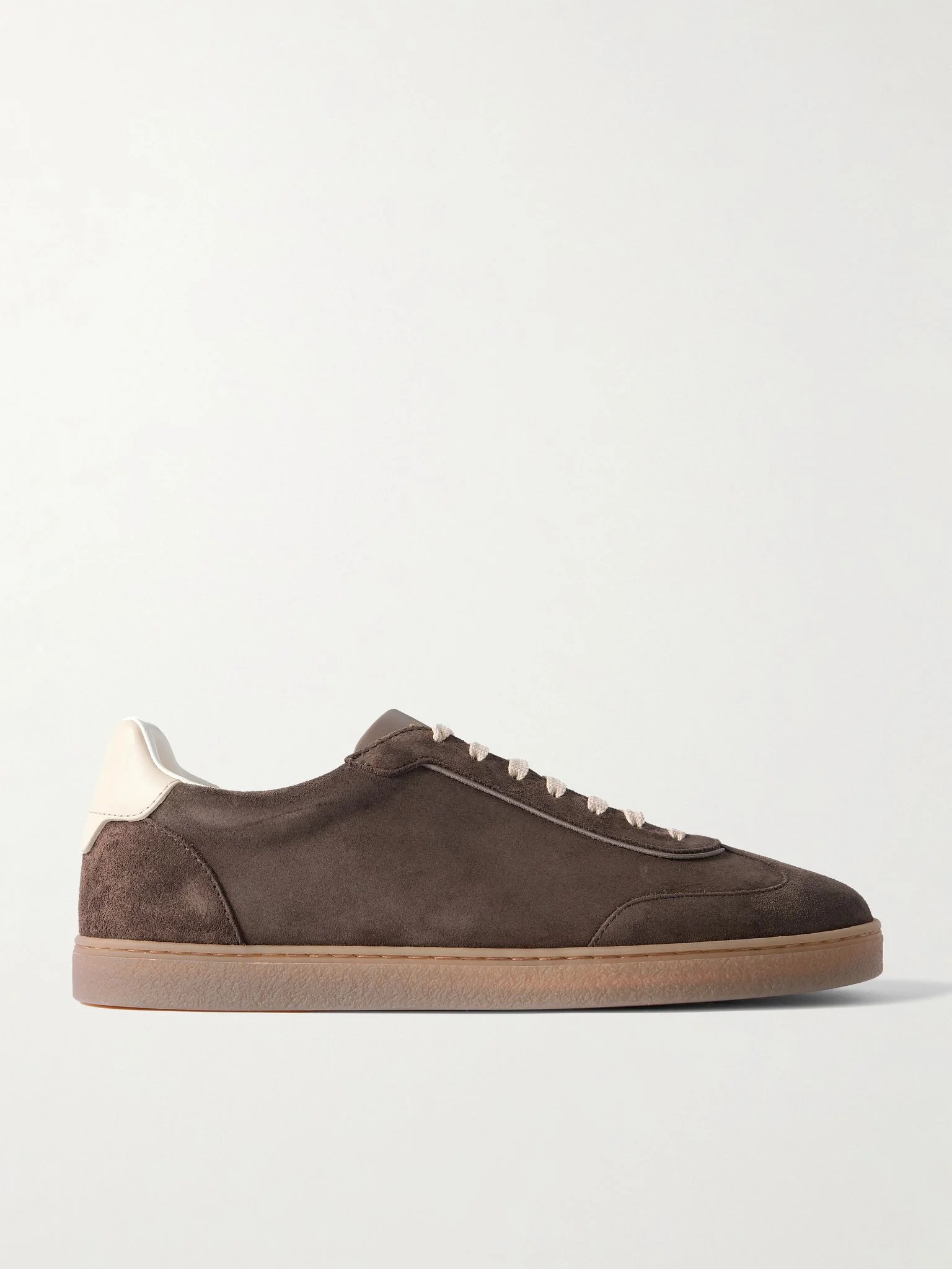 Leather-Trimmed Suede Sneakers Dark brown - 1
