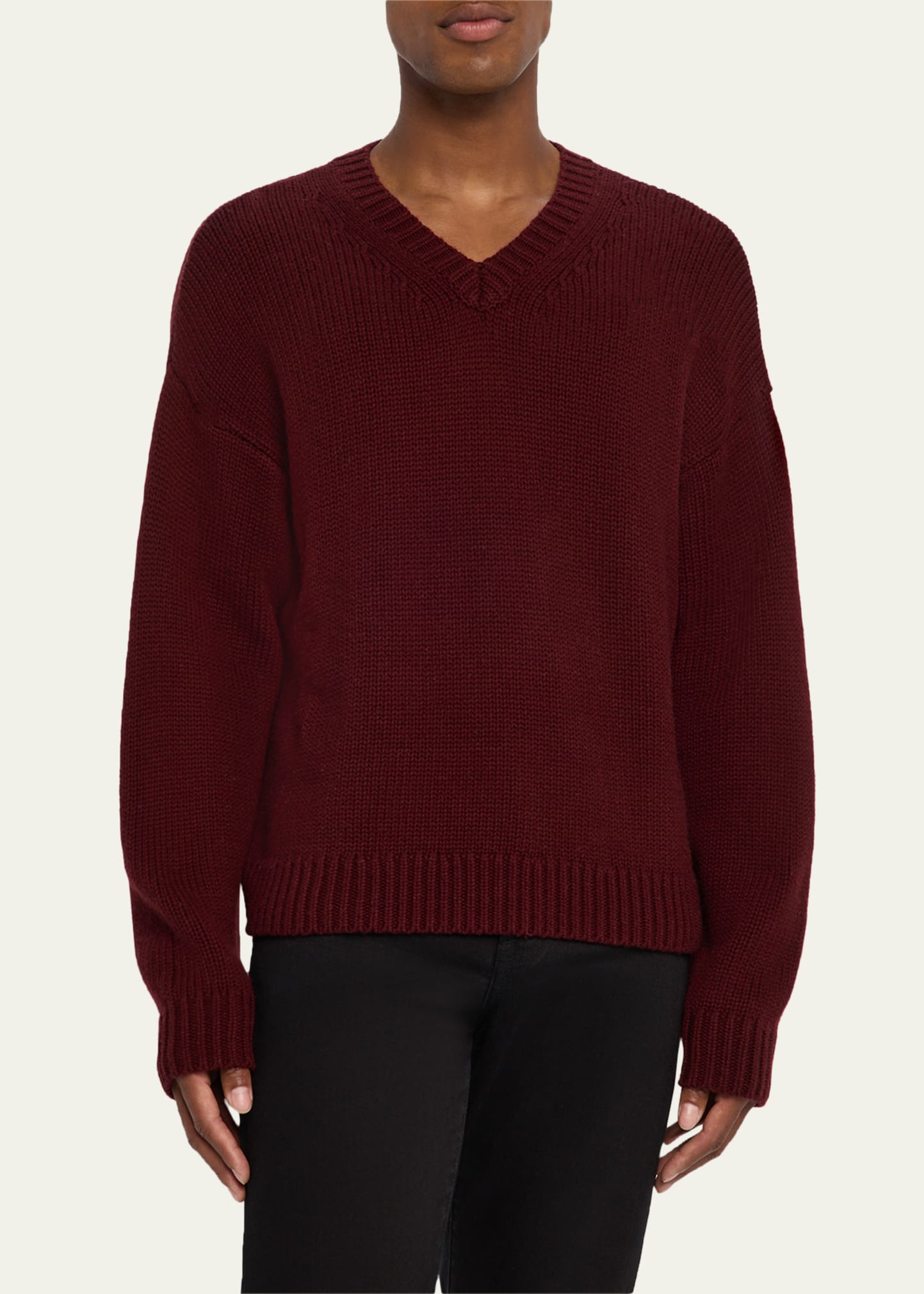 Men's Wool and Cashmere Knit V-Neck Sweater - 4