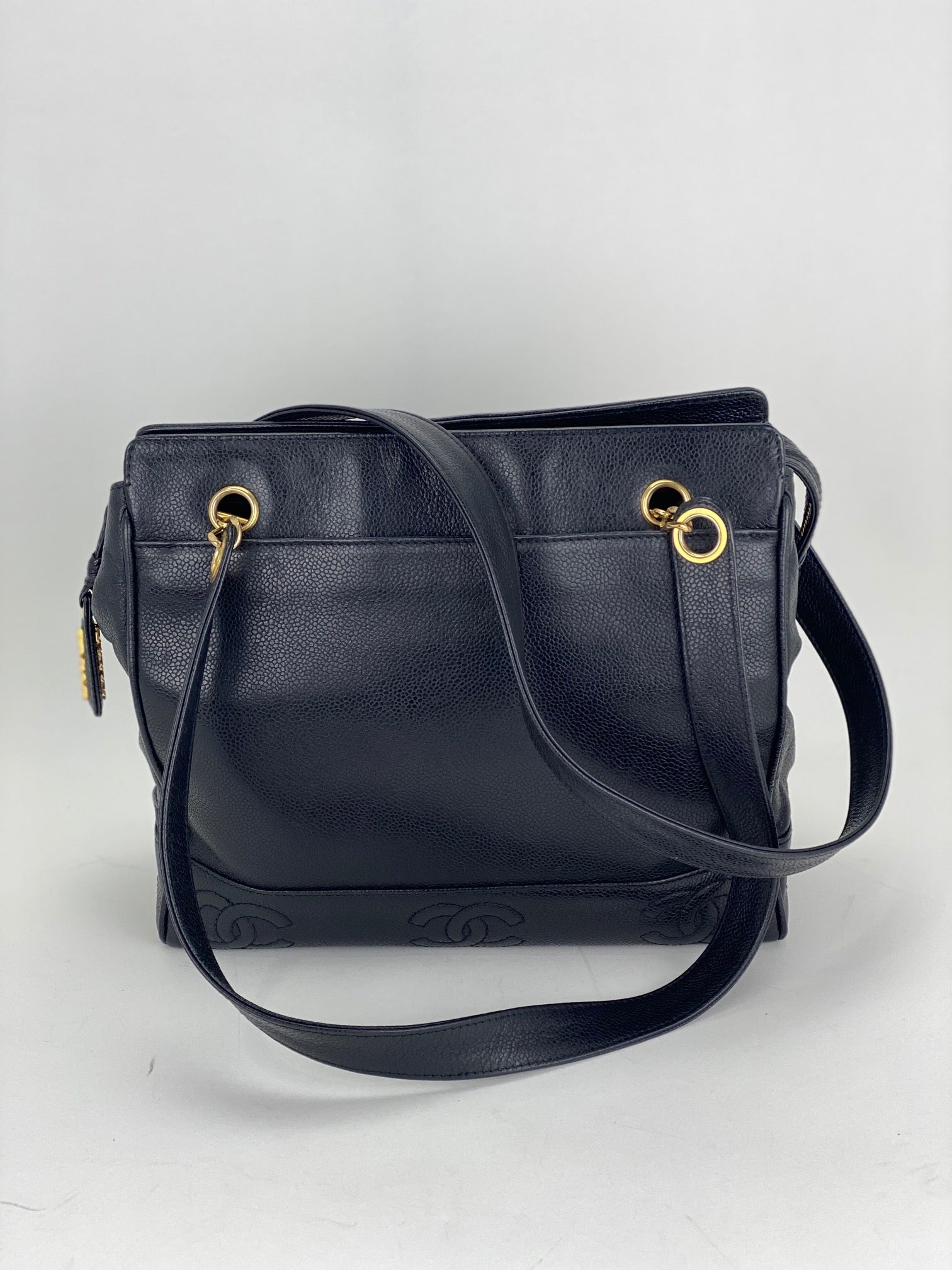 CHANEL Vintage Black Caviar Leather CC Zip Tote Shoulder Bag w/added insert  Pre owned - 6