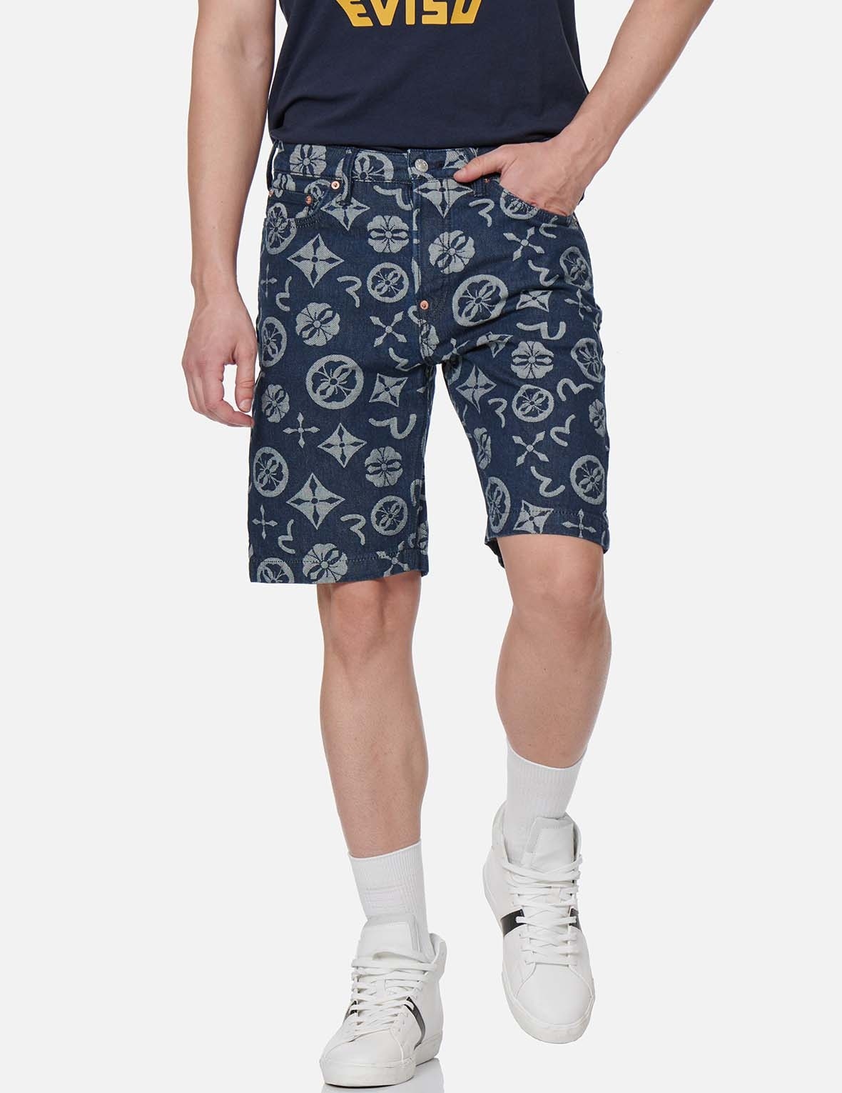 ALLOVER LOGO JACQUARD DENIM SHORTS - 4