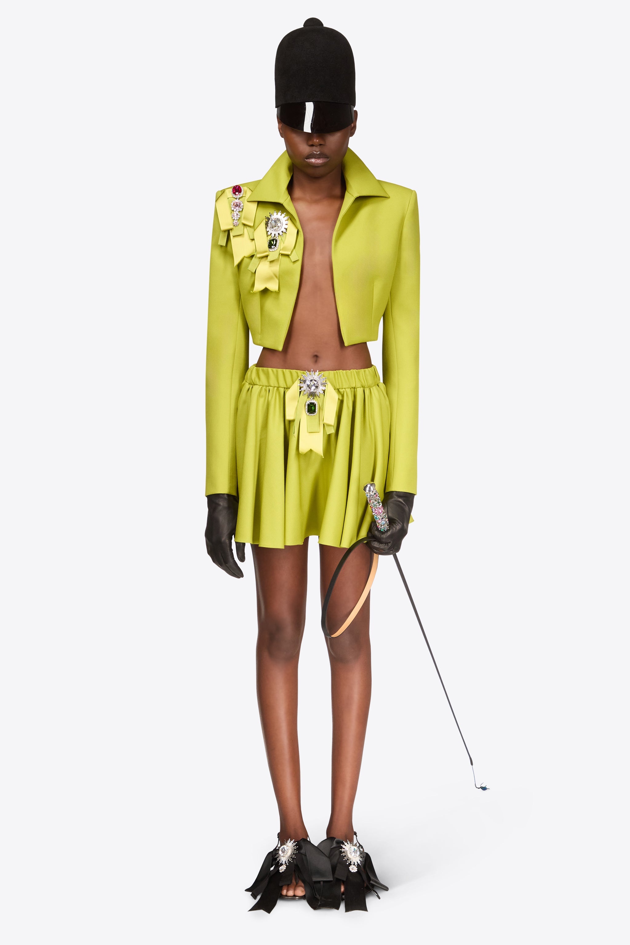 CRYSTAL EMBELLISHED BOW CROPPED JACKET - 4