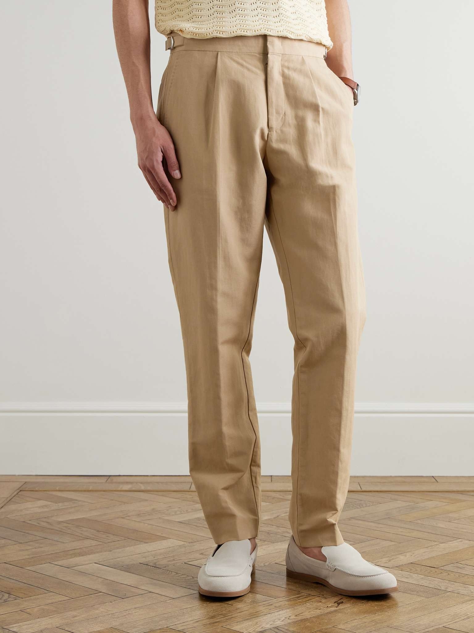 Carsyn Tapered Pleated Linen and Cotton-Blend Trousers - 3