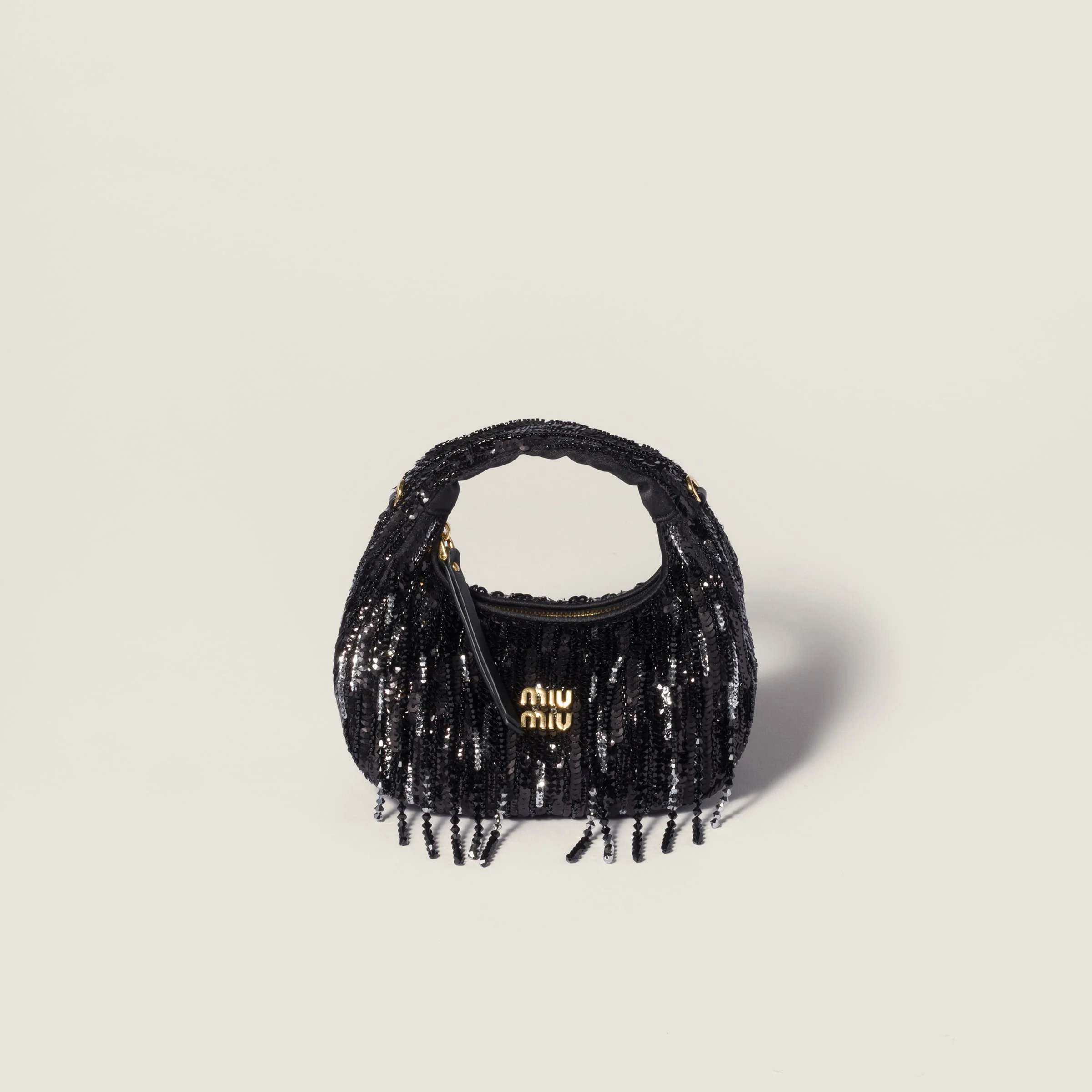 Wander satin mini-bag with crystal and sequin fringe - 1