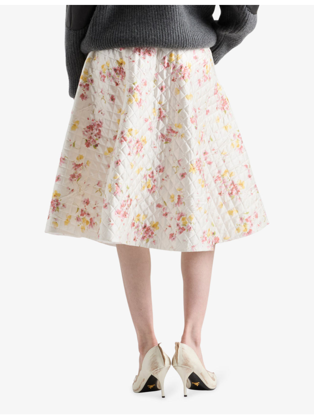 Floral-Print Quilted Satin Circle Midi Skirt - 4