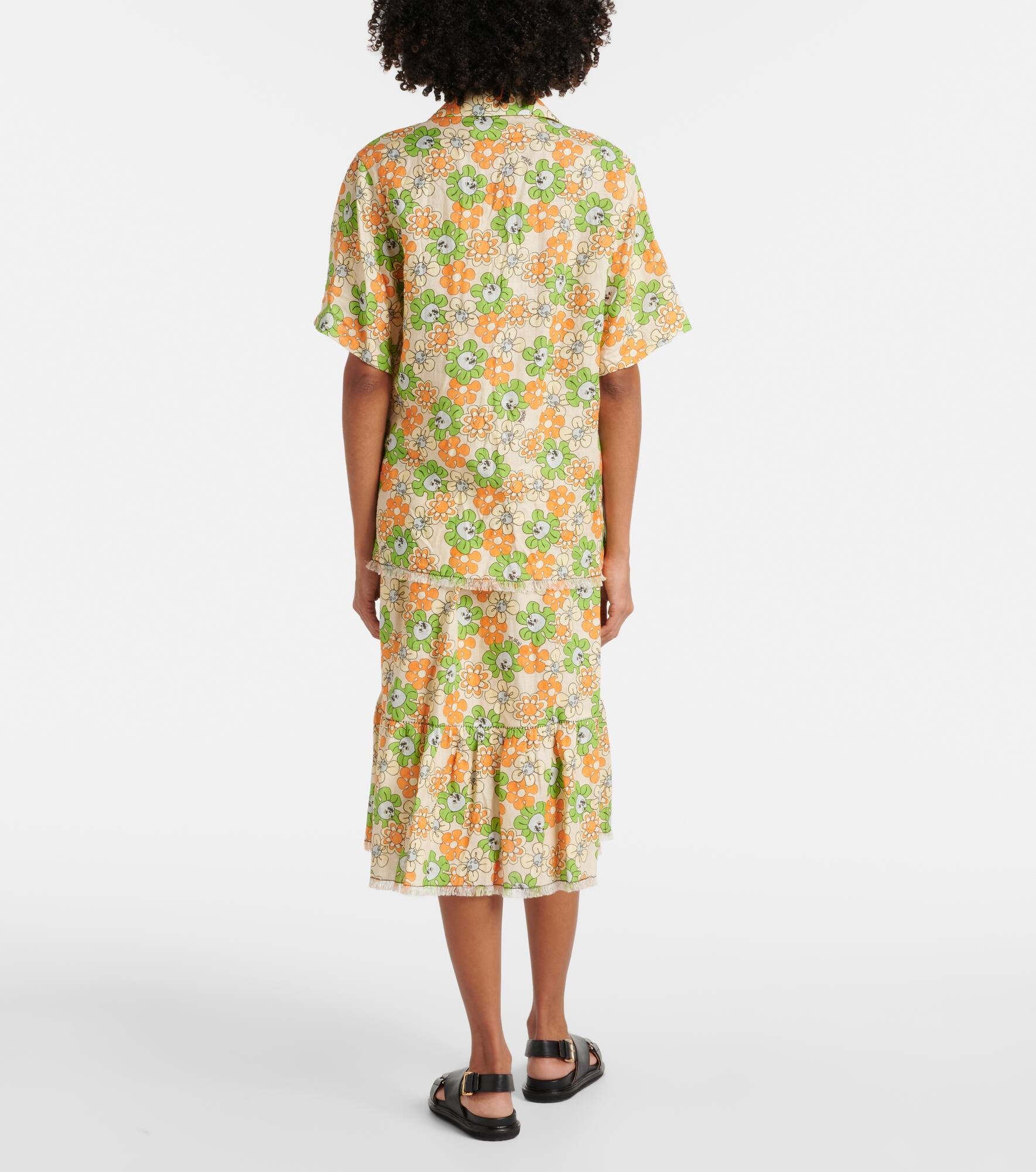 Floral linen bowling shirt - 3