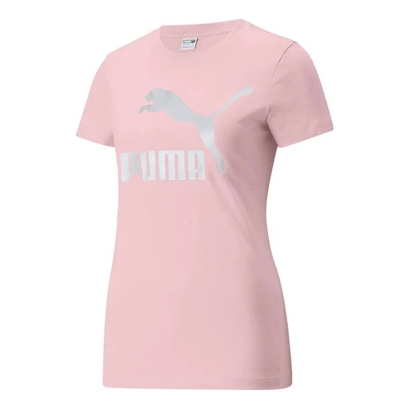 (WMNS) PUMA Classics Logo Tee Big Logo Printing Sports Short Sleeve Pink 536351-16 - 1