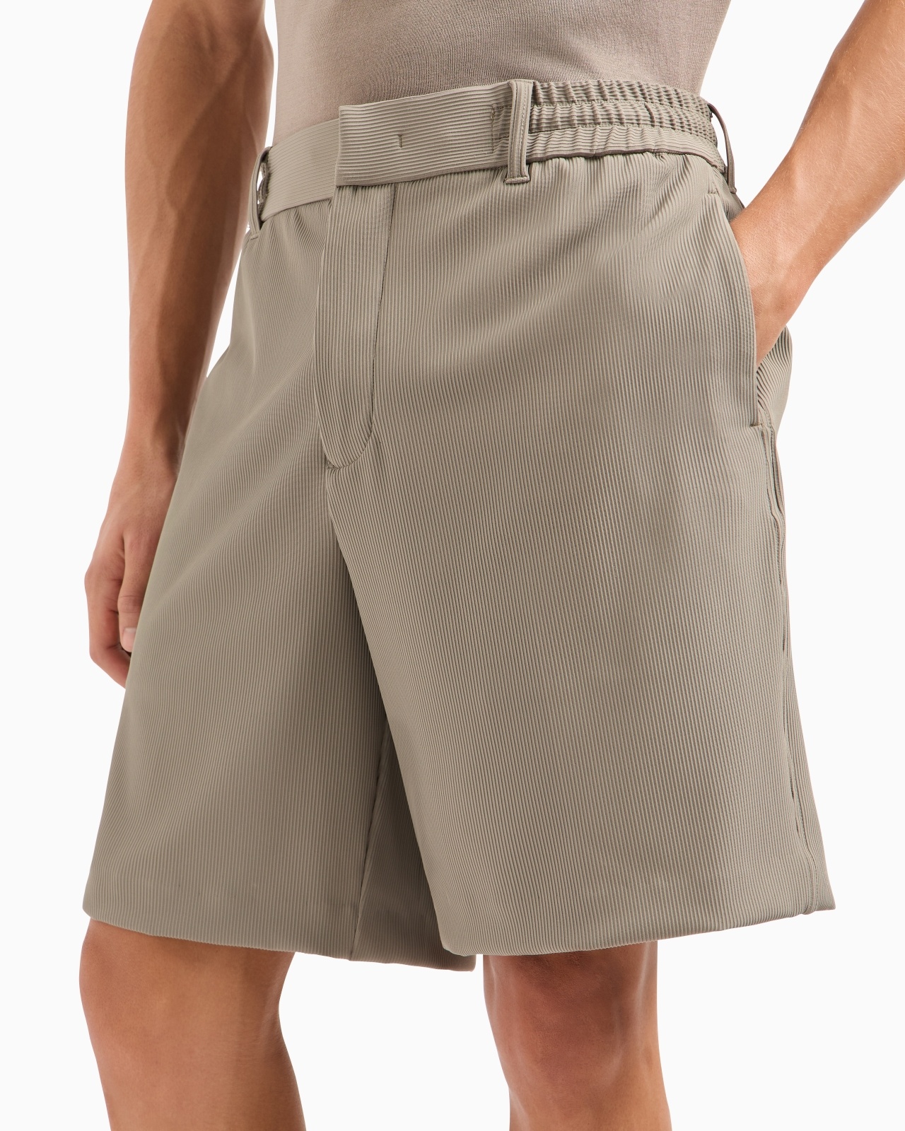 CANNETÉ-EFFECT STRETCH NYLON BERMUDA SHORTS - 5
