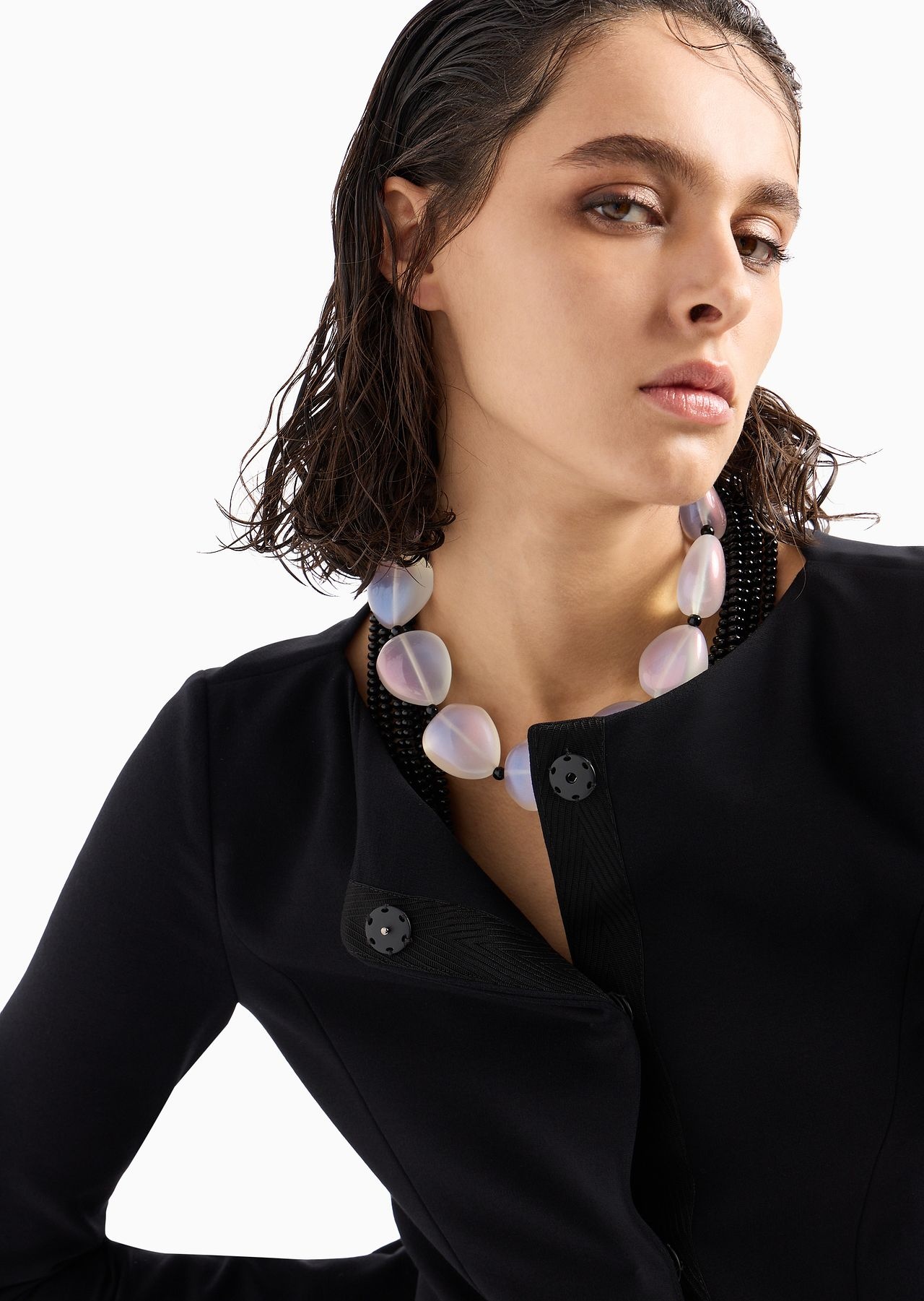 Flared single-breasted jacket in stretch Milano-stitch fabric - 5