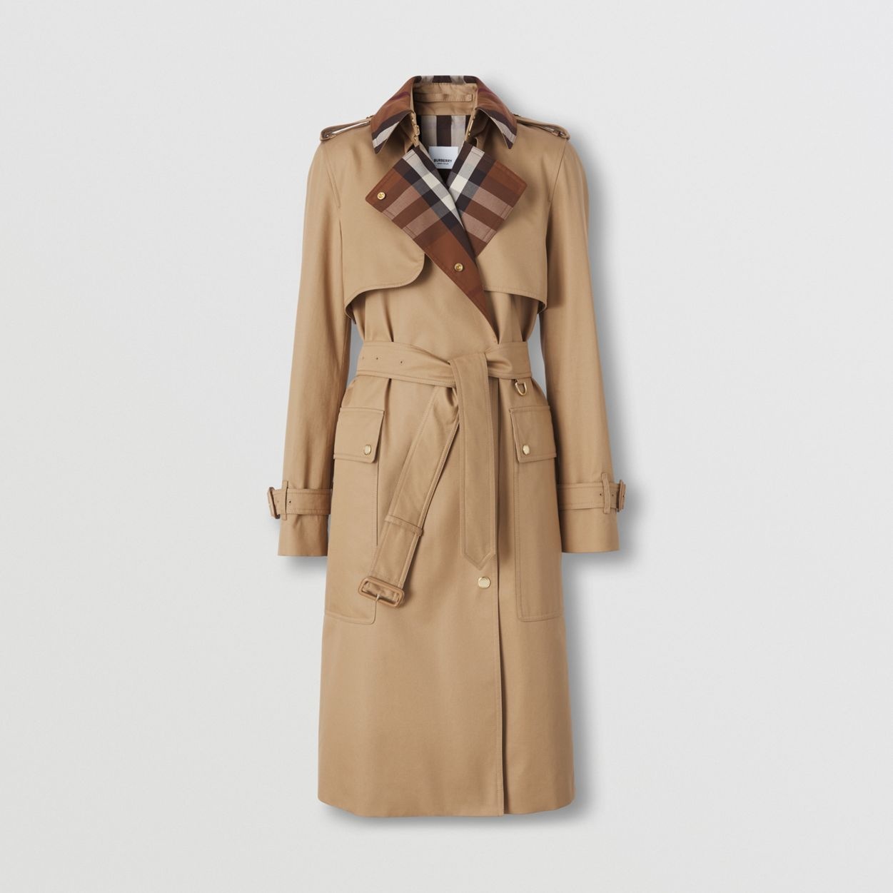 Check Panel Cotton Gabardine Trench Coat - 4