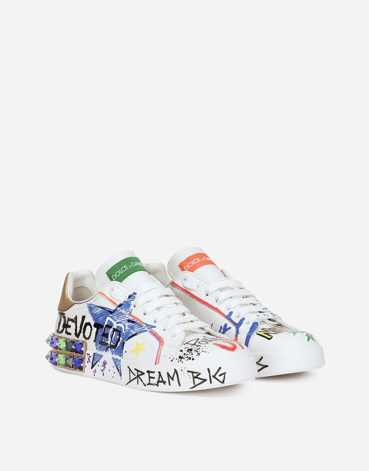 Calfskin Portofino sneakers with embroidery and lettering - 2