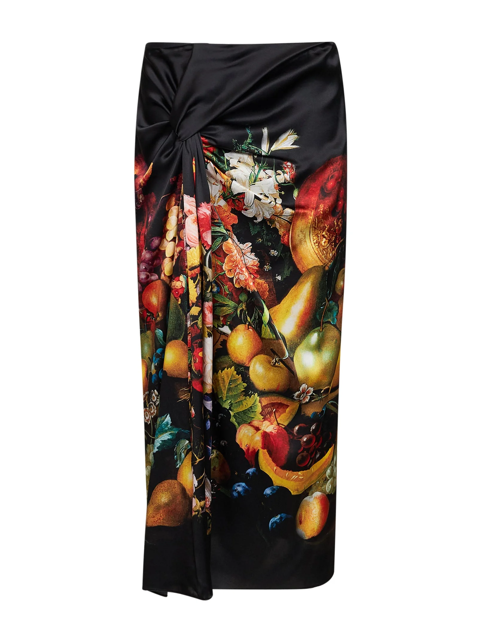 Black Flemish Painting-print silk Suma draped skirt - 1