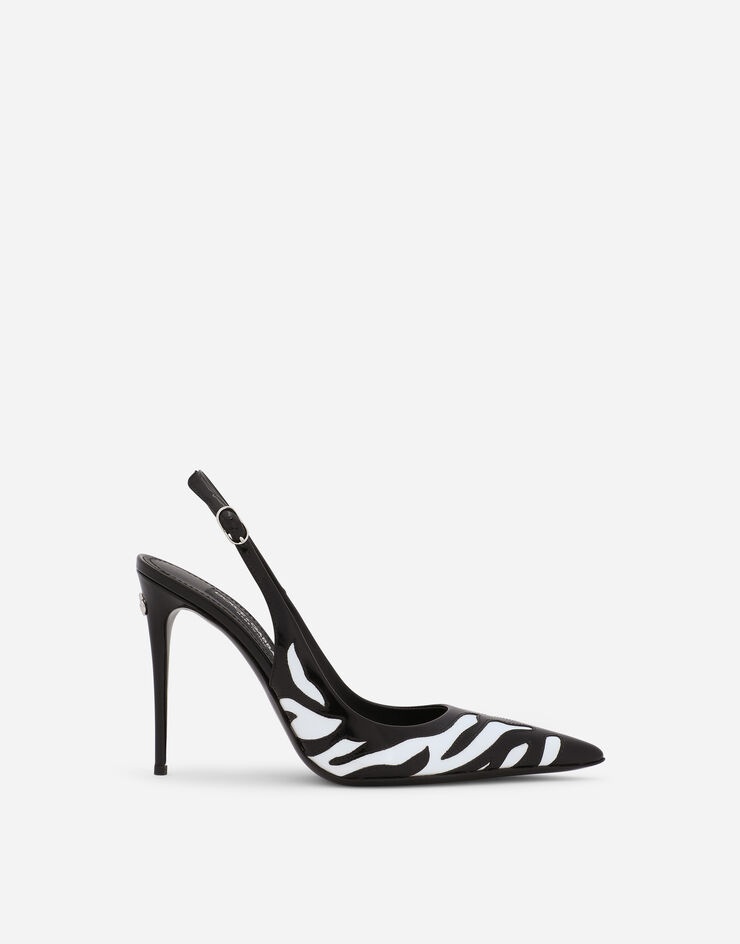 Zebra-print polished calfskin slingbacks - 1