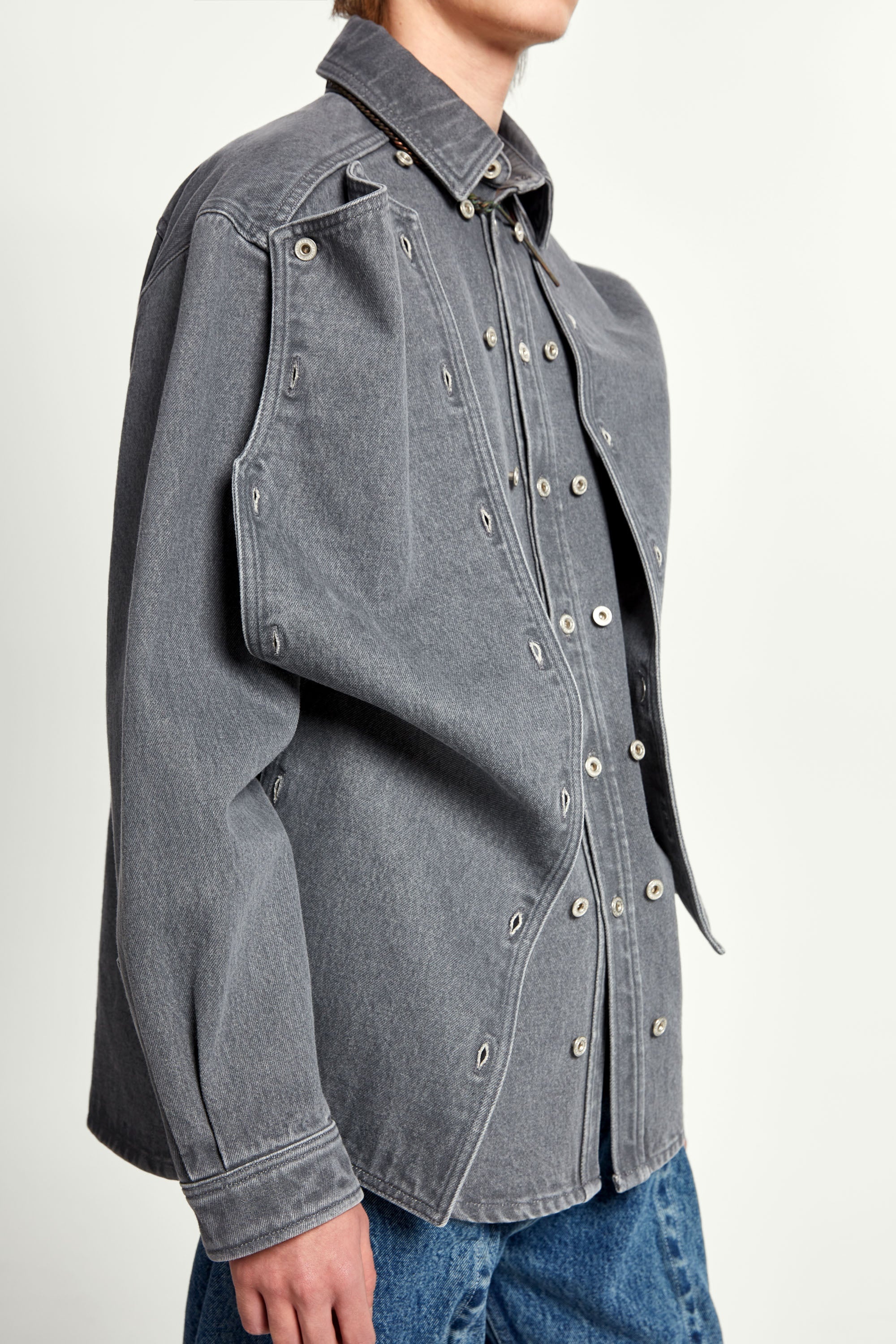 Classic Button Panel Denim Shirt - 7