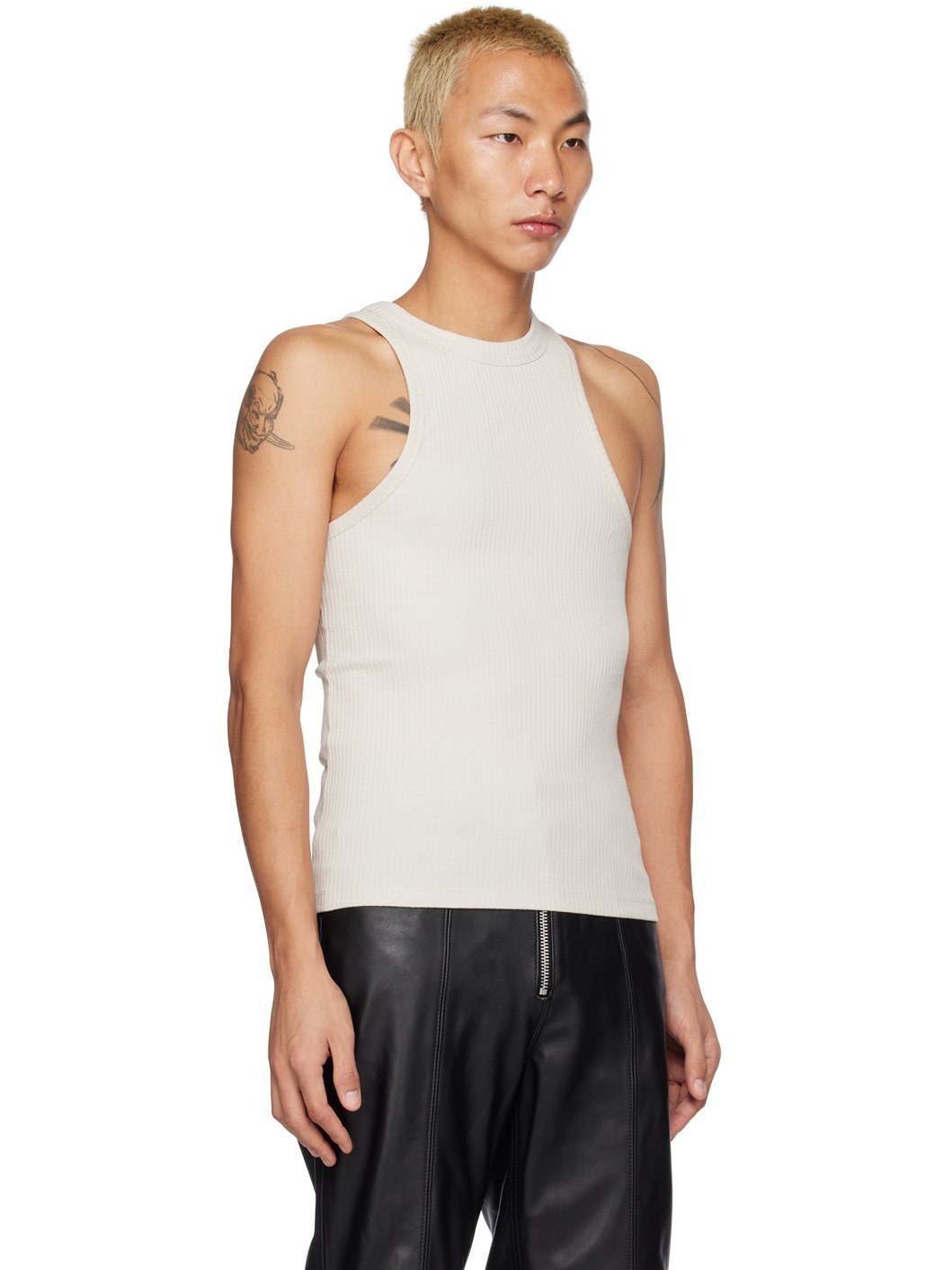 Beige Light Ribbed Tank Top - 2