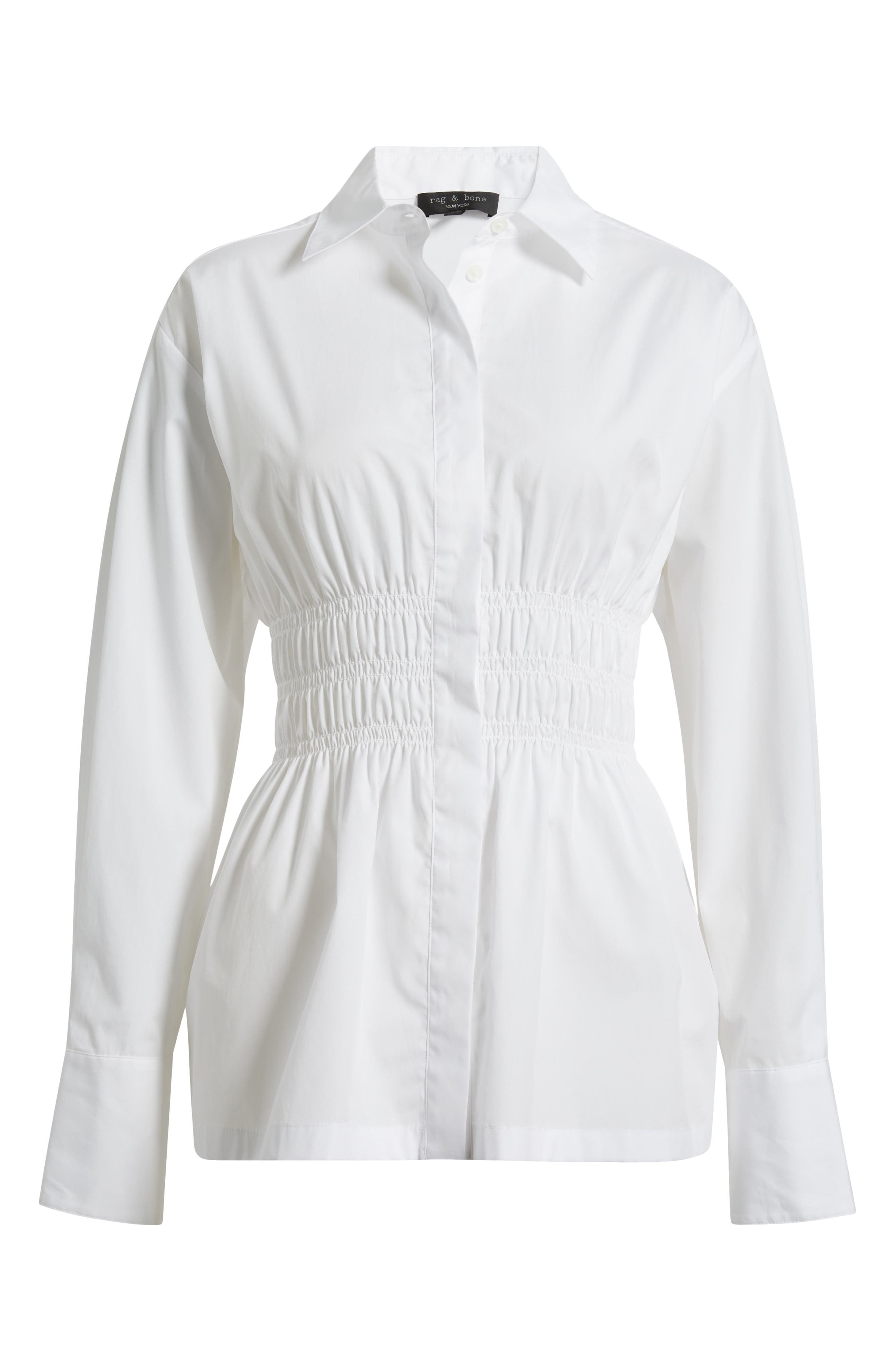 rag & bone Blythe Cotton Smocked Waist Peplum Button-Up Shirt in White at Nordstrom - 5