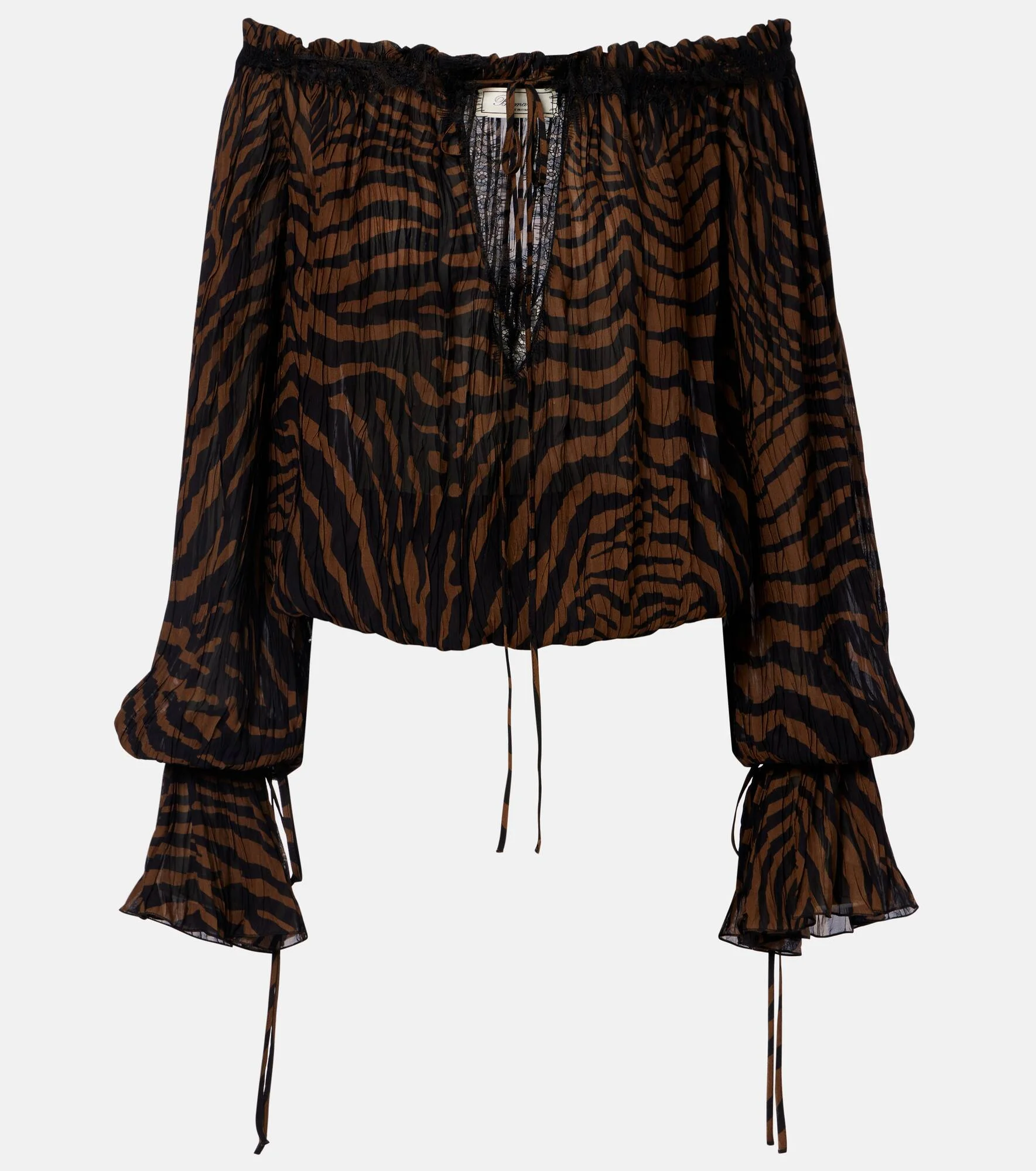 Lace-trimmed zebra-print chiffon top - 1