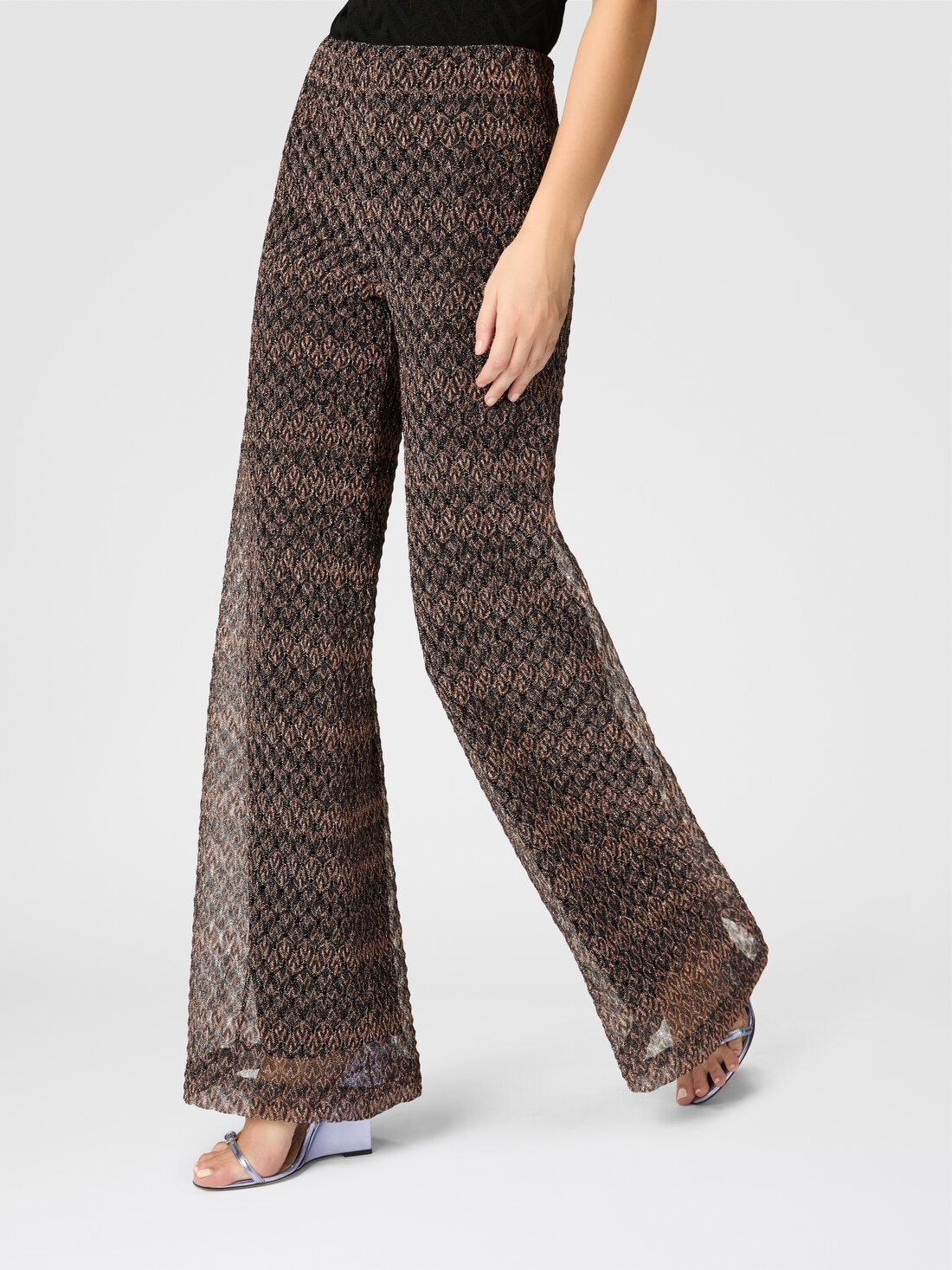 Palazzo-pants with lamé lace motif - 4