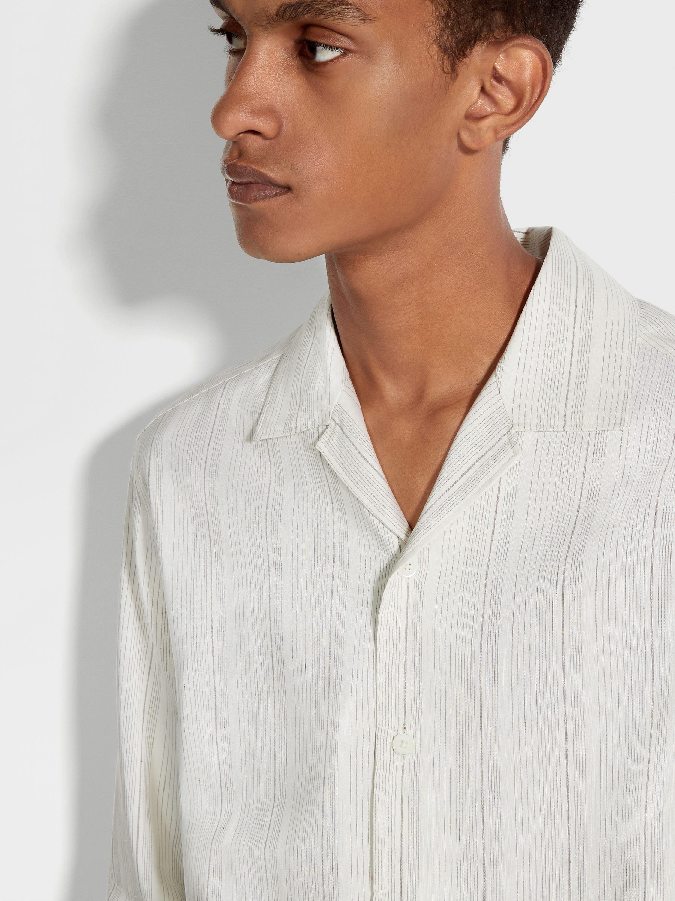 COTTON LINEN AND SILK CROSSOVER BLEND SHIRT - 3