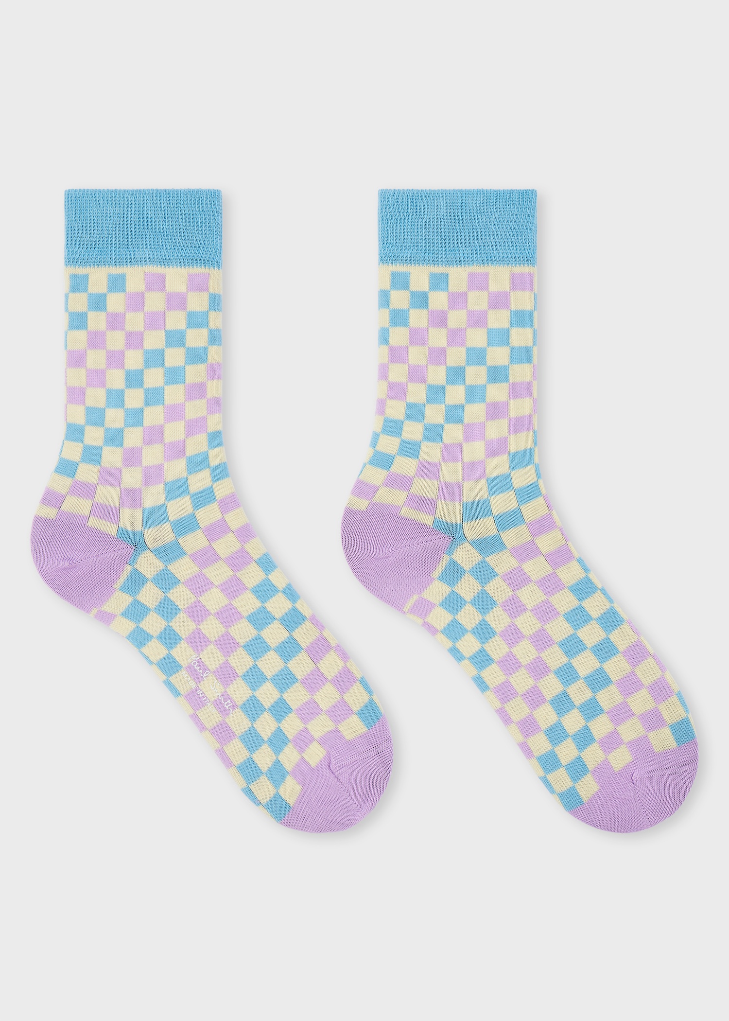 Women's Lilac and Blue Faded Check Socks - 2